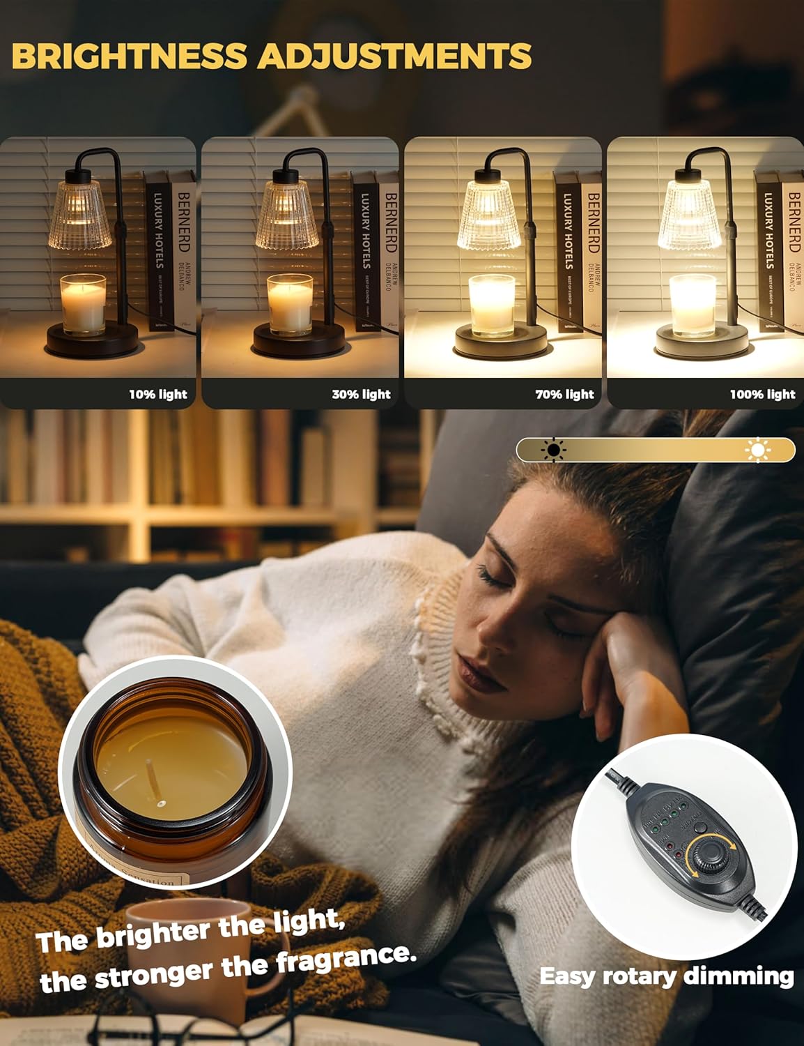 Candle Warmer Lamp with Timer Dimmable, Birthday Gifts for Women Mom, House Warming Gifts New Home Decor, Wax Melt Warmer for Jar Candles with 2 Bulbs - Image 3