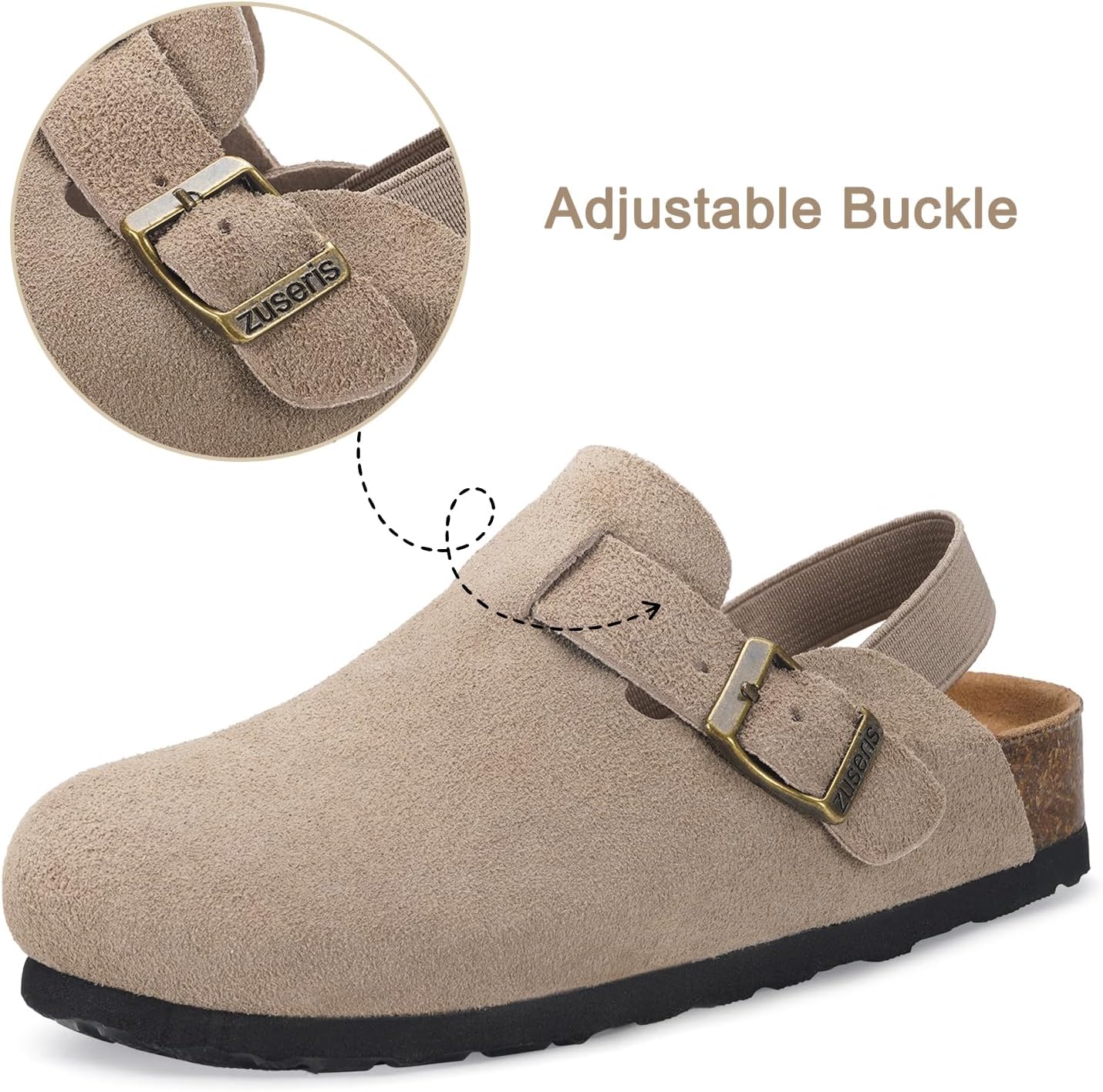 ZUSERIS Kids Suede Clogs Toddler Clogs Boys Girls Cork Footbed Sandals Potato Shoes Leather Slip On Mules with Adjustable Buckle - Image 2