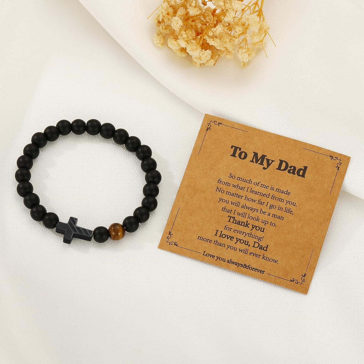 Gifts for Dad New Dad Stepdad Men Husband, American Flag Cross Beads Bracelet Easter Birthday Jewelry Gifts for Him - Image 2
