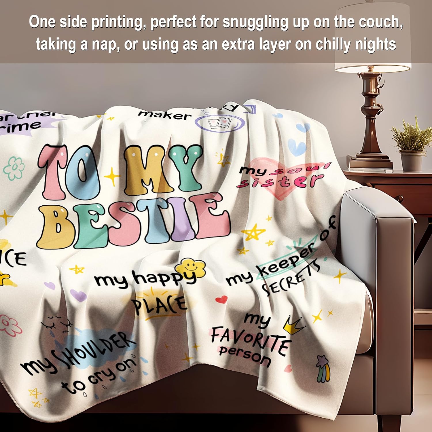 Best Friend Birthday Gifts for Women, Bestie Gift for Women, Best Friends Blanket, Gifts for Best Friend Woman, Friendship Present for Woman, Yellow Throw Besties Blanket 60”x50” Inches - Image 6