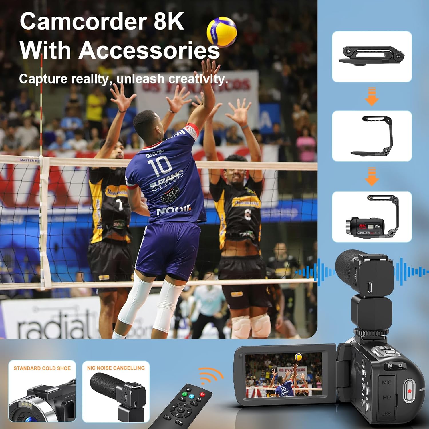 8K 64MP Video Camera Camcorder IR Night Vision Vlogging Camera 18X Zoom WiFi Digital Camera for YouTube 3.0'' Touch Screen Camcorder with 64GB SD Card, 2 Batteries, Remote Control, Mic and Stabilizer - Image 7