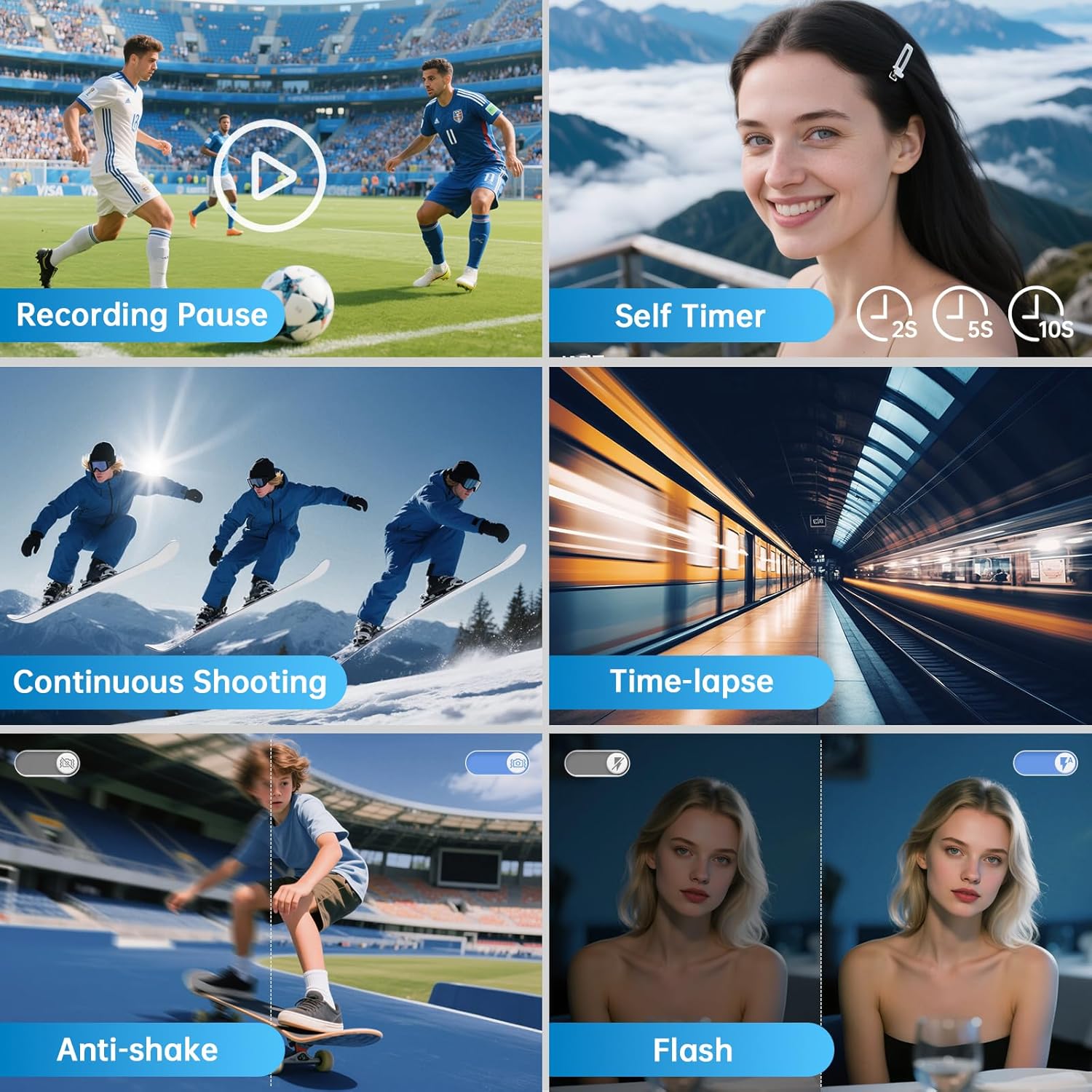 4K Digital Camera for Photography with WiFi, 2025 Latest Auto-Focus Vlogging Camera for YouTube Video 3'' 180° Flip Screen Travel Cameras 16X Zoom Anti-Shake 4K Cameras with SD Card, 2 Batteries - Image 6