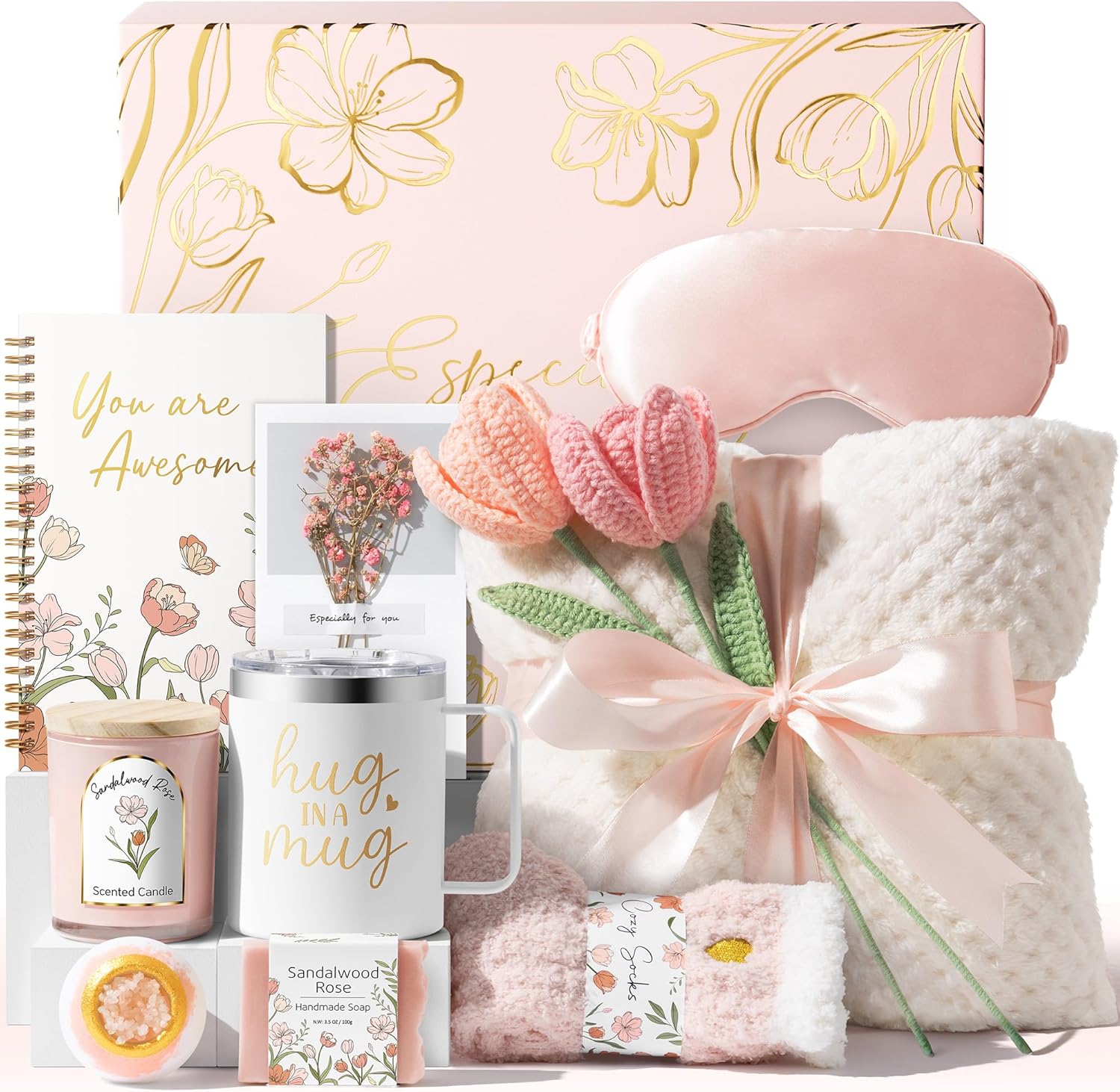 Mothers Day Birthday Gifts for Women Self Care Package, Get Well Soon Gift Baskets for Women Spa Gifts Set, Unique Thinking of You Inspirational Sympathy Easter Gift Baskets for Mom Her Friend Sister