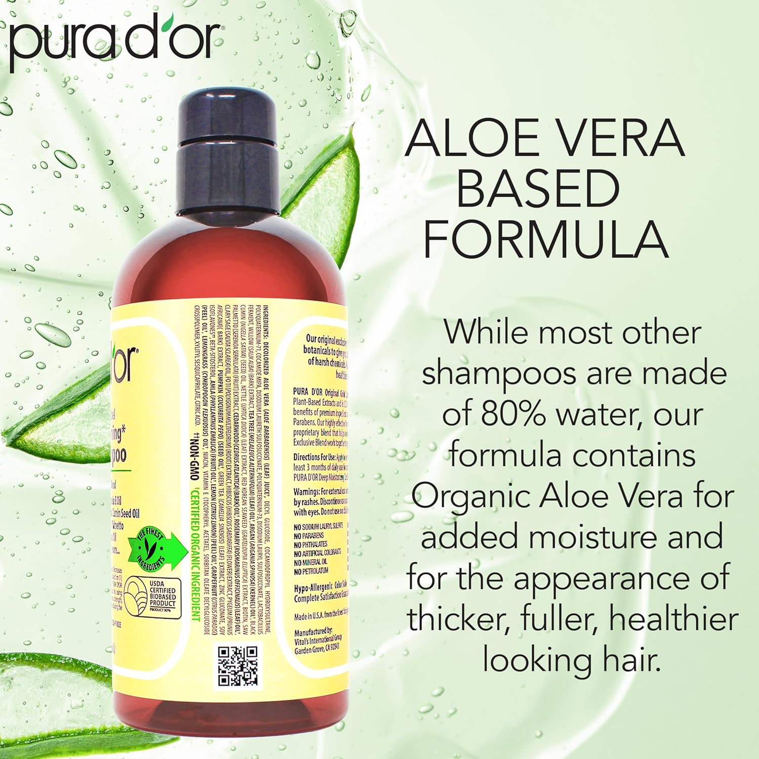 PURA D'OR Original Gold Label Anti-Thinning Shampoo – CLINICALLY TESTED Botanical Formula – Biotin & Argan Oil – Sulfate-Free Strengthening & Volumizing for Fuller-Looking Hair, Men & Women, 16 fl oz - Image 6