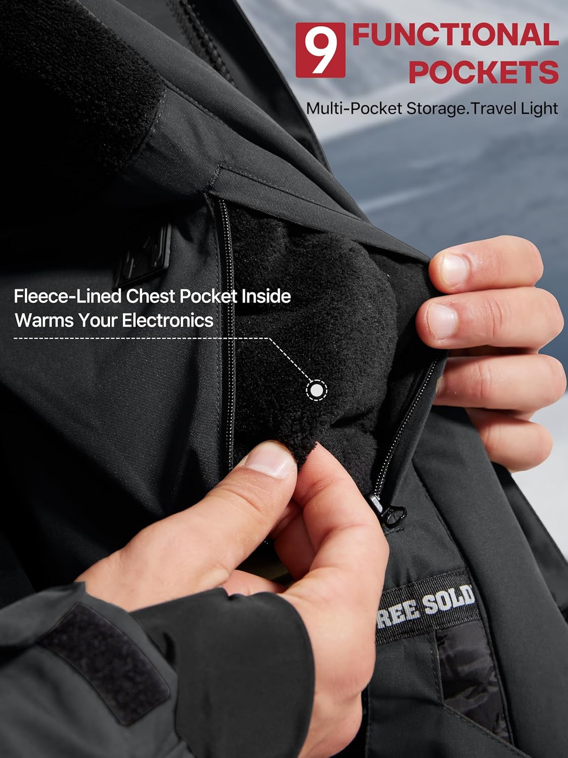 FREE SOLDIER Men's Waterproof Ski Jacket Fleece Lined Warm Winter Snow Coat with Hood Fully Taped Seams - Image 7