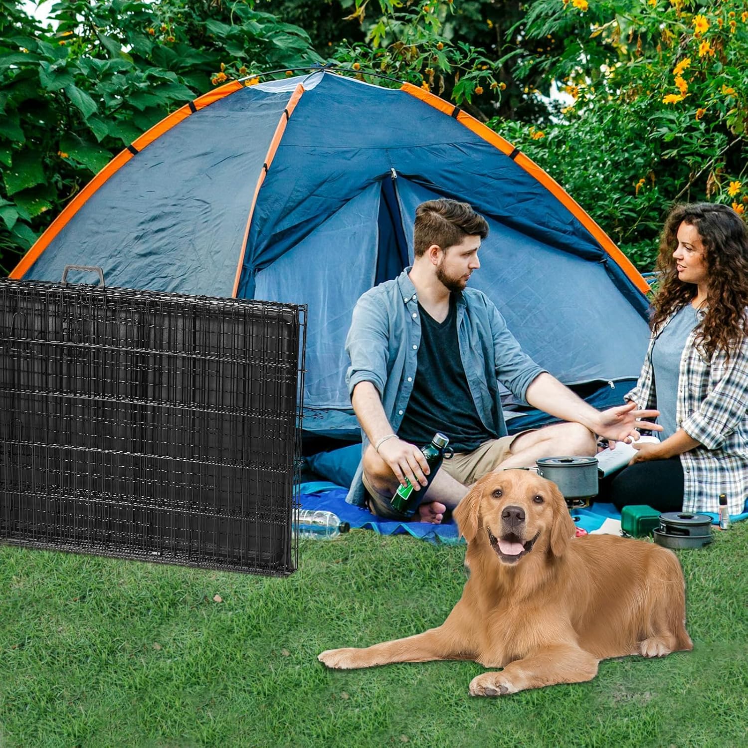 Dog Crate - Medium 36 Inch Double Door Portable Dog Cage, Metal Wire Pet Kennel with Secure Lock, Leak-Proof Pan Tray, Foldable Design for Dogs Pets Indoor Training and Outdoor Trave - Image 6