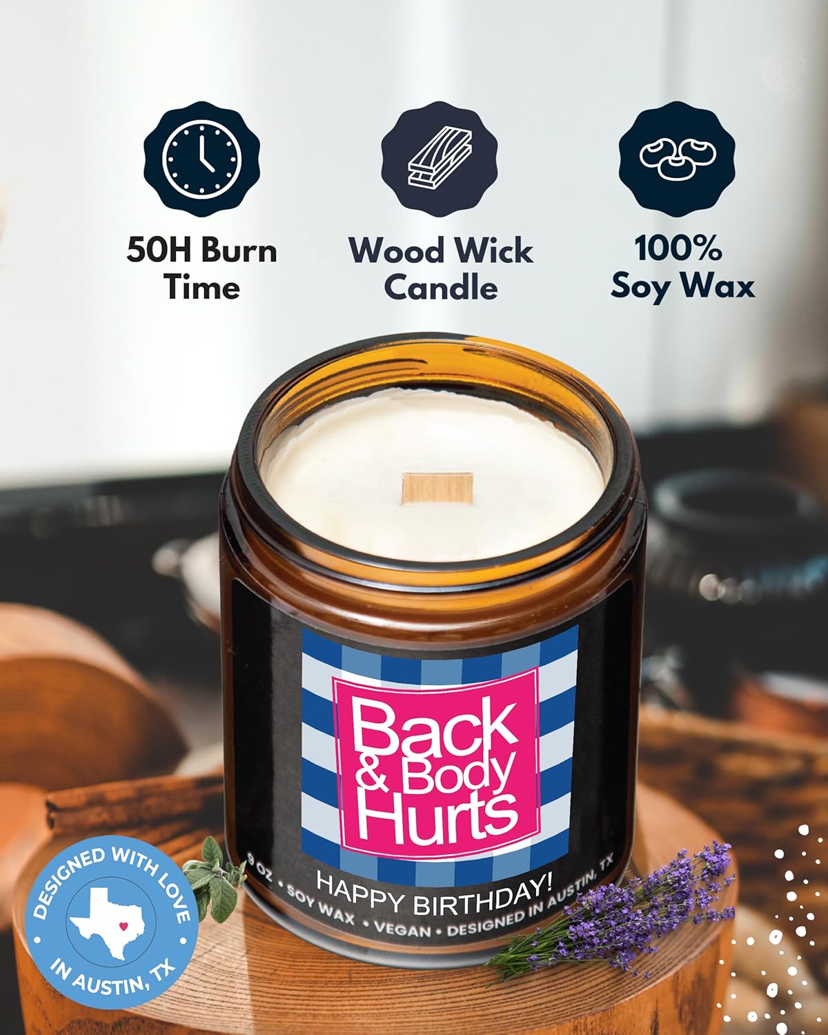 Funny Happy Birthday Candle, Unique Happy Birthday Gifts for Women and Men, Fun Gift Ideas for 30th, 40th, 50th and 60th Birthdays, Back and Body Hurts Candle, Long-Lasting Scent, Gift-Ready - Image 2