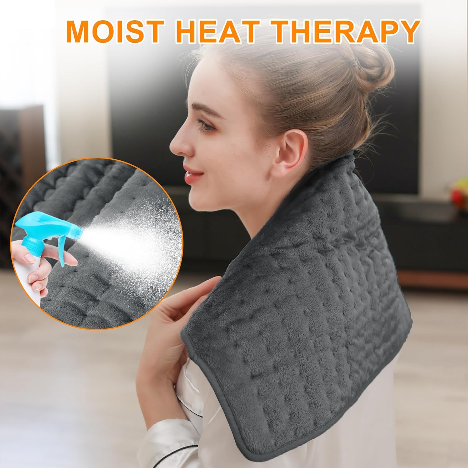 Deepsoon Heating Pad,Electric Heating Pads for Back,Neck,Abdomen,Moist Heating Pad for Shoulder,Knee,Arms,Legs,Dry/Moist Heat & Auto Shut Off,Christmas Gifts for Men and Women,Dark Gray,24x12 Inch - Image 4