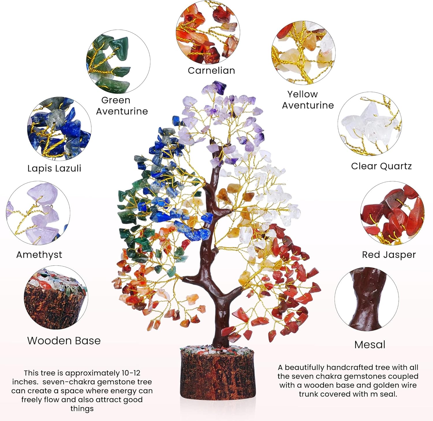 YATSKIA 7 Chakra Tree of Life - Crystals and Healing Stones | Birthday Gifts for Women | Crystal Tree for Positive Energy | Home Office Decor | Spiritual Gifts for Women - Image 4