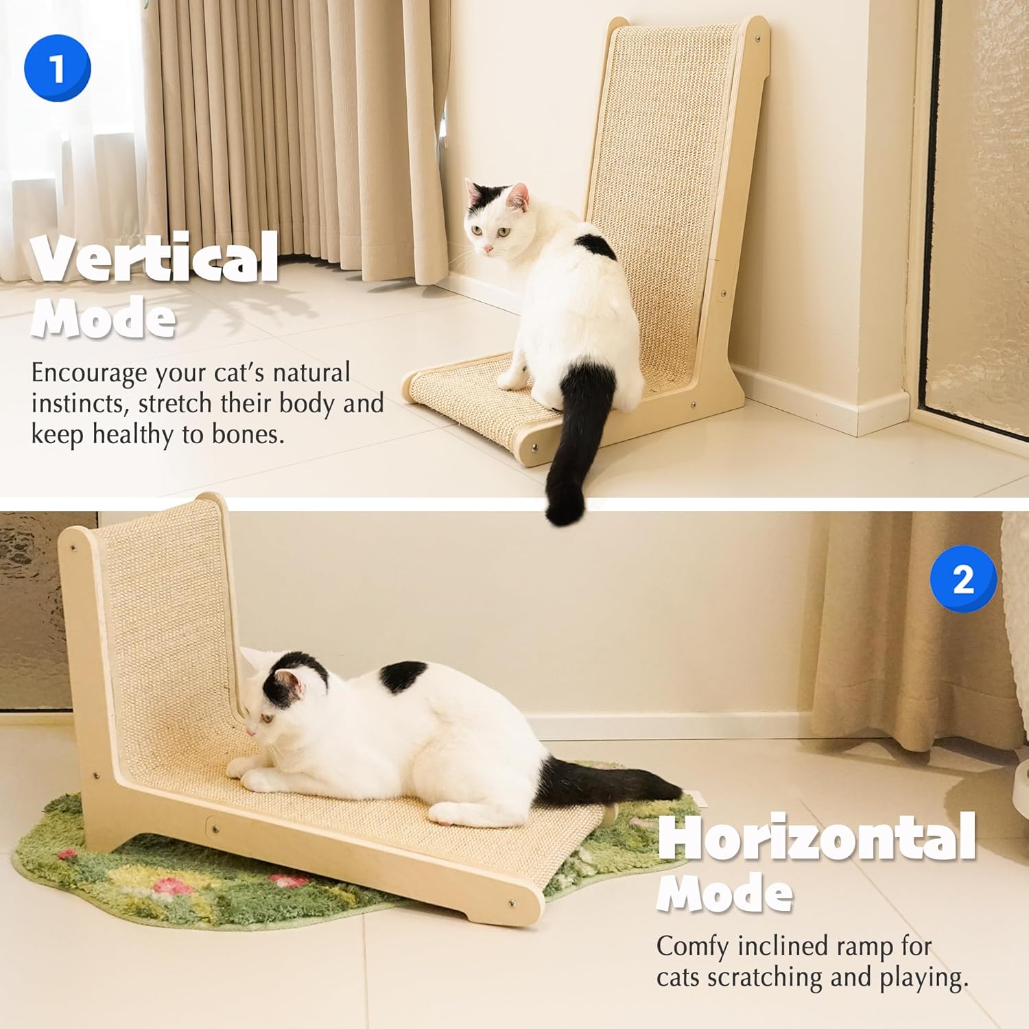 PETKARAY 105° Sisal Cat Scratcher, Sisal Scratch Pad for Indoor Cats, L Shape Kitten Scratching Board, Sturdy Floor Mounted Scratcher with Catnip - Image 3