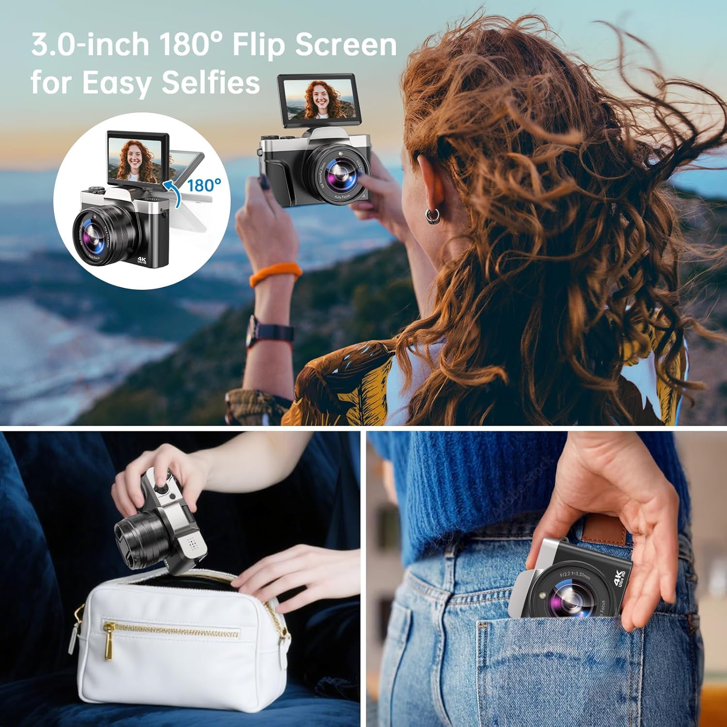 4K Digital Camera for Photography with WiFi, 2025 Latest Auto-Focus Vlogging Camera for YouTube Video 3'' 180° Flip Screen Travel Cameras 16X Zoom Anti-Shake 4K Cameras with SD Card, 2 Batteries - Image 5