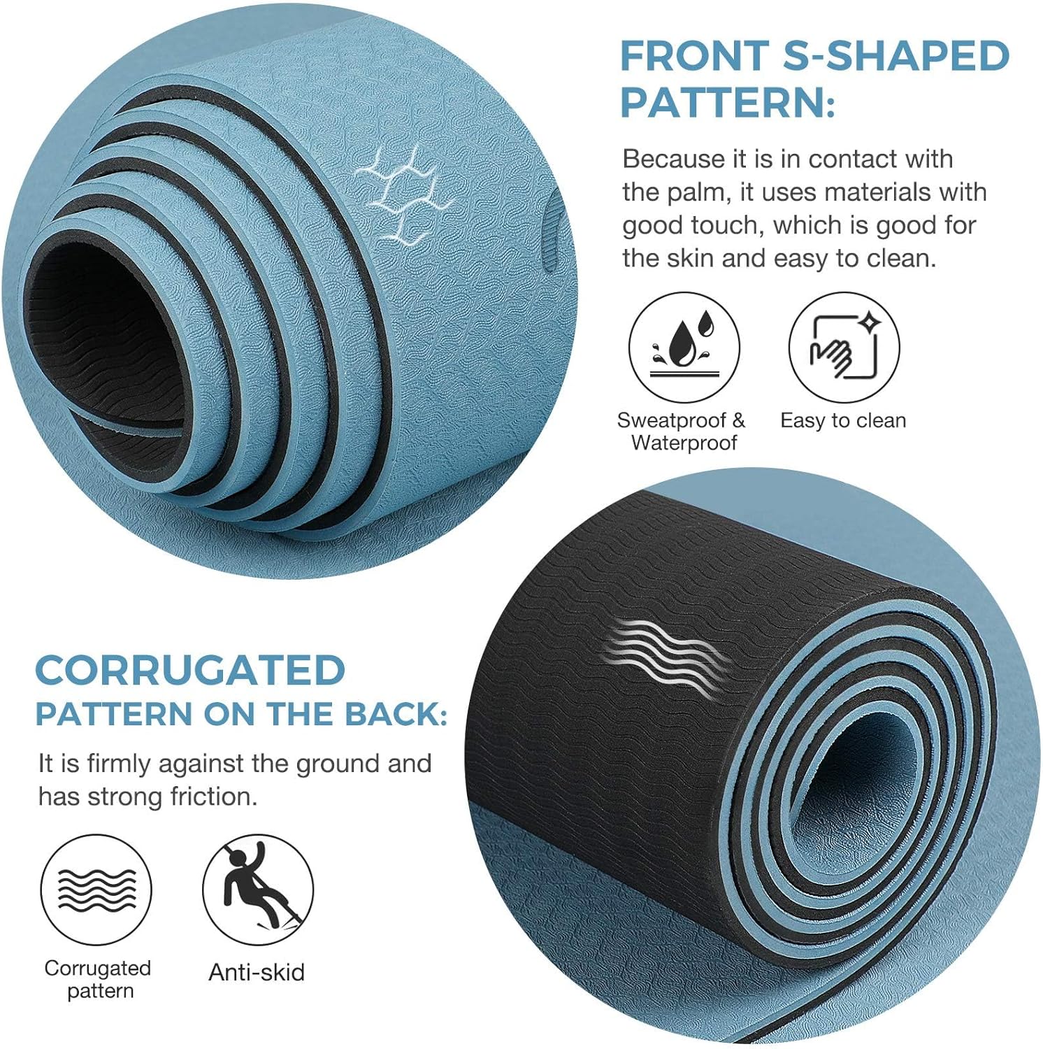 Gruper Yoga Mat Non Slip TPE Extra Wide Yoga Mat with Alignment Mark, 72"L x 32"W x 0.32"/0.24"Th (183cm x 80cm x 8mm/6mm), Anti-Tear Exercise Mat with Carrying Strap and Bag, Workout Mats for Yoga, Pilates - Image 4