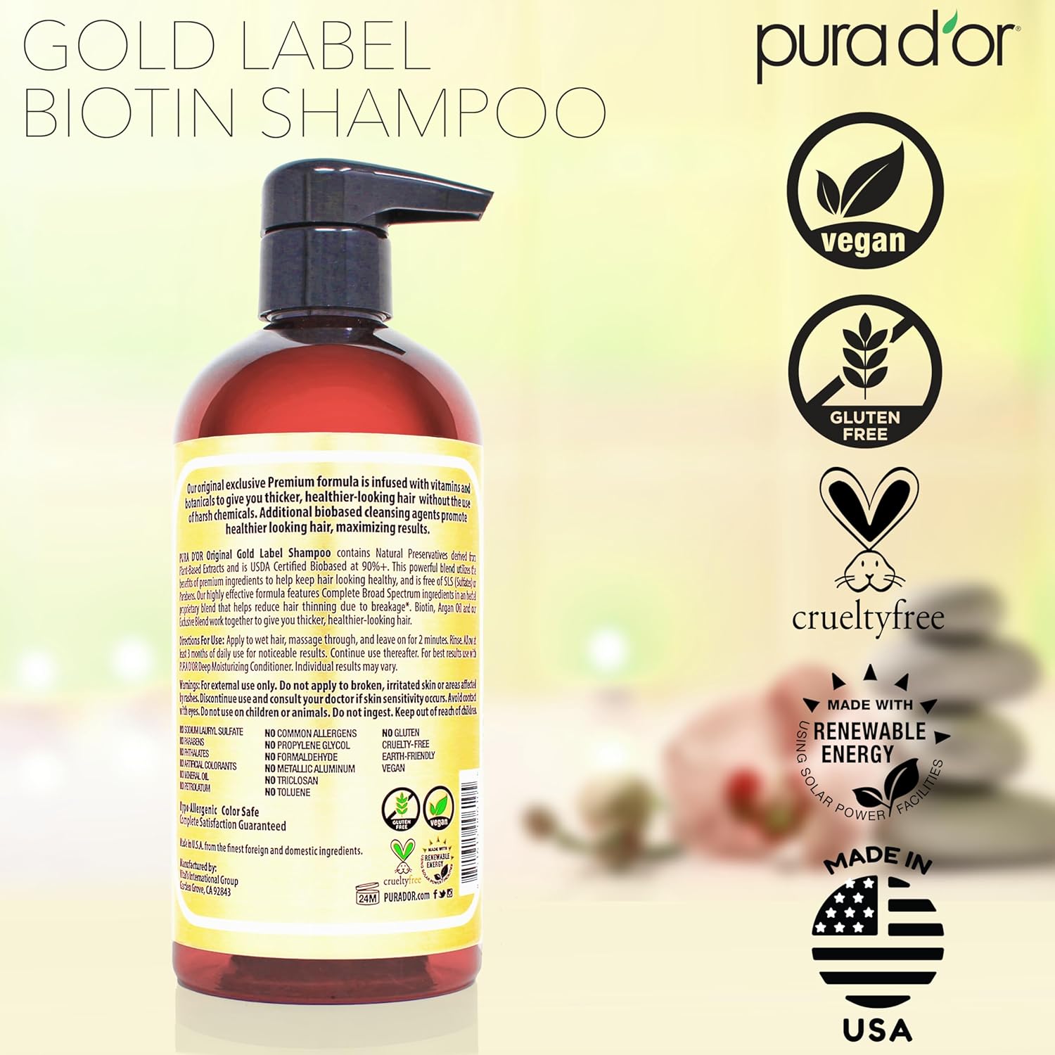 PURA D'OR Original Gold Label Anti-Thinning Shampoo – CLINICALLY TESTED Botanical Formula – Biotin & Argan Oil – Sulfate-Free Strengthening & Volumizing for Fuller-Looking Hair, Men & Women, 16 fl oz - Image 7