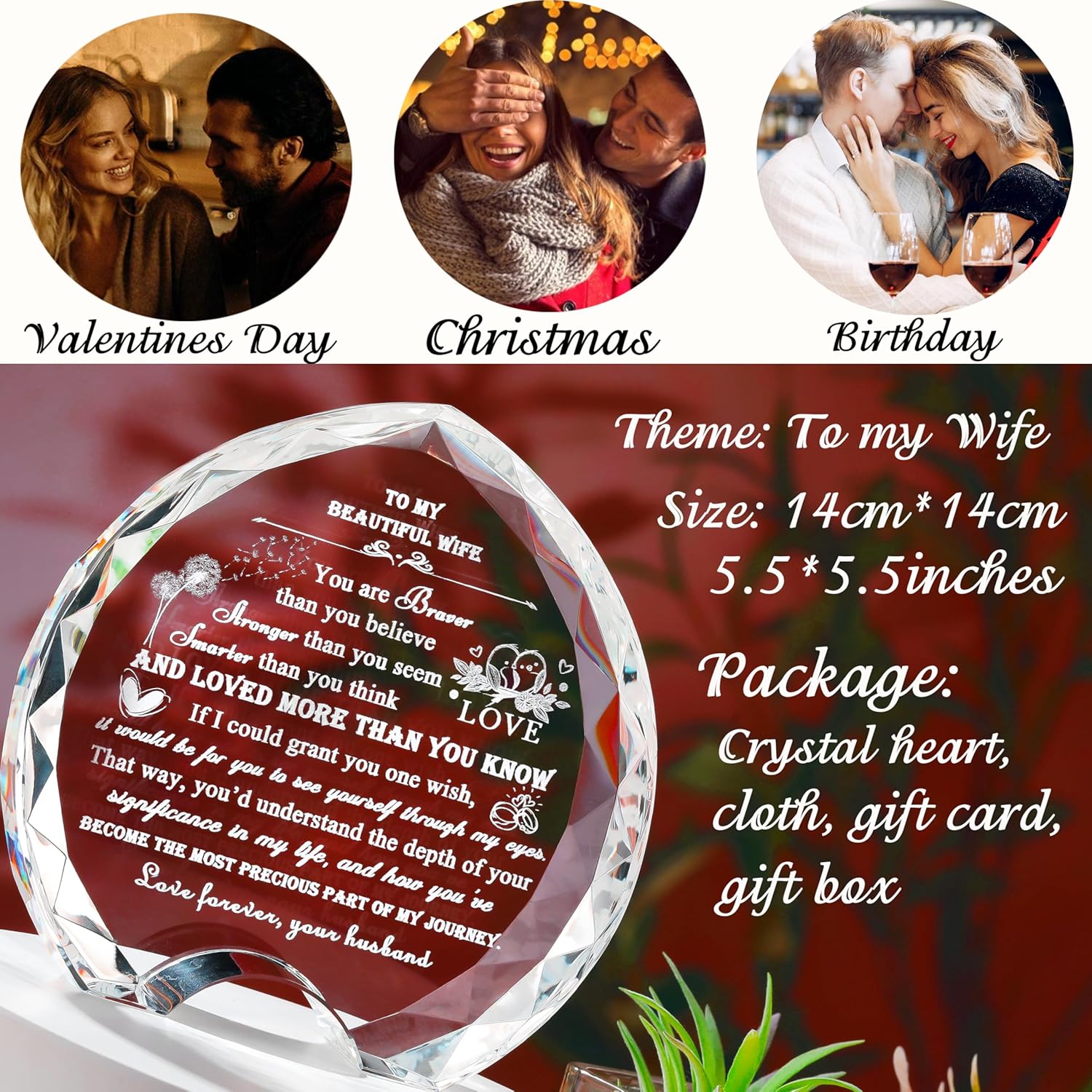 QIANWEI Gifts for Wife from Husband Unique - Crystal Engraved Gifts Personalized Gifts for My Wife Who Has Everything - Birthday Anniversary Wedding Valentines Day Gifts Ideas for Wife - Image 5