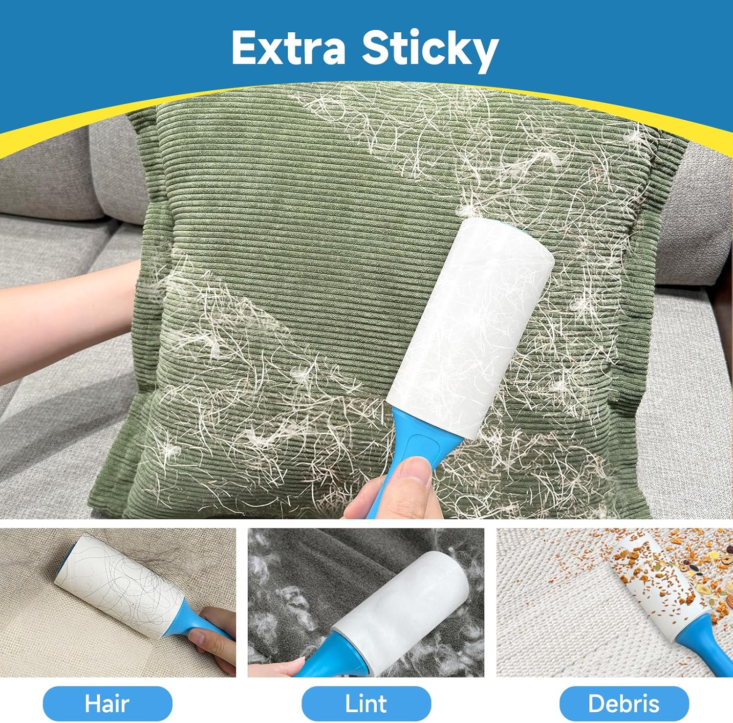 Swihauk 600 Sheets Extra Sticky Lint Rollers for Pet Hair, Easy Spiral Tear Lint Roller for Clothes with Ergonomic Handle, Multipurpose Lint Remover for Furniture, Carpet, Car Seat - Image 3