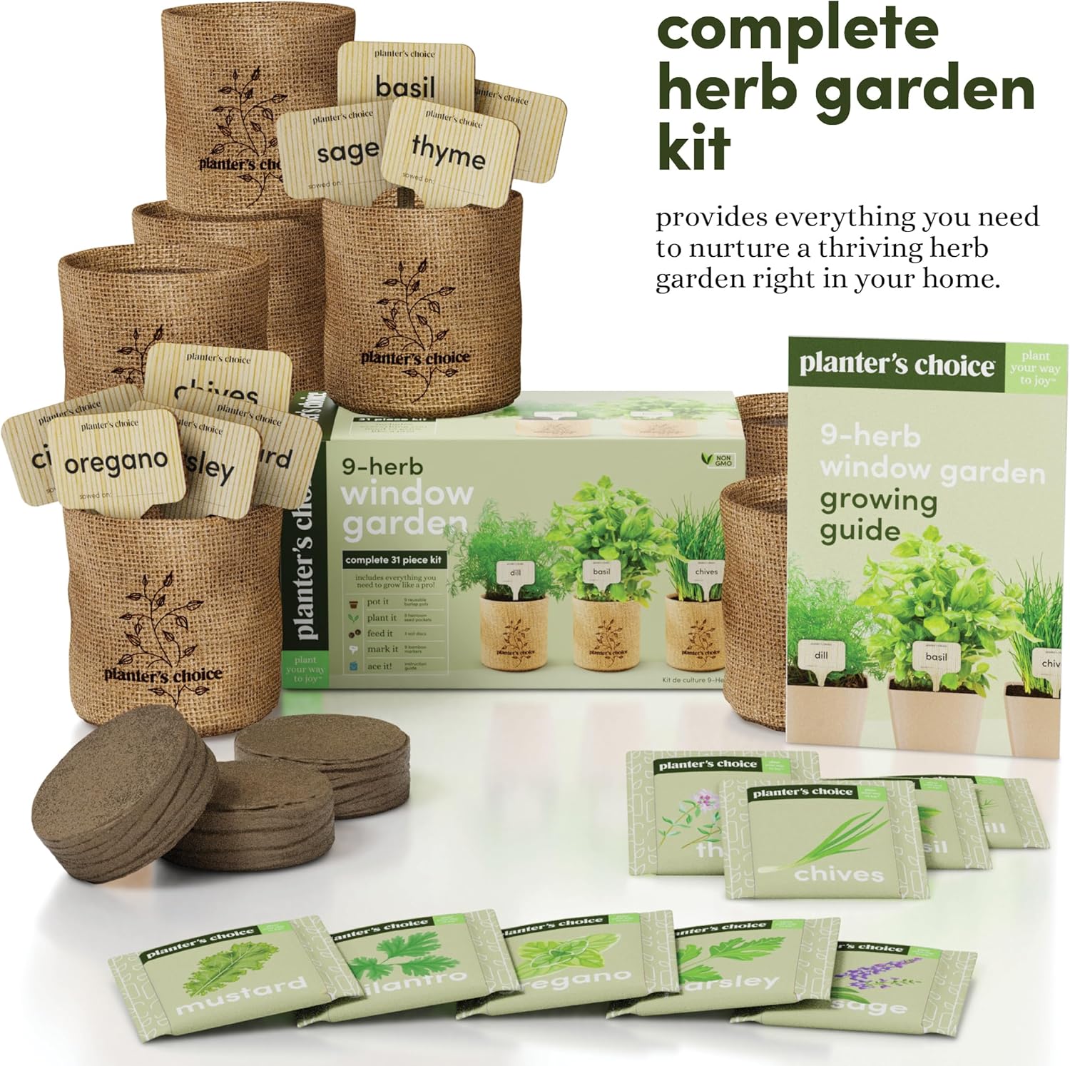 Planters' Choice 9 Herb Indoor Window Garden Kit - House Plants Seeds - Best Unique Easter Gift Ideas for Women, Mom, Friend, Her, Birthday, Housewarming, Mother - New Home Kitchen Gifts - Image 2