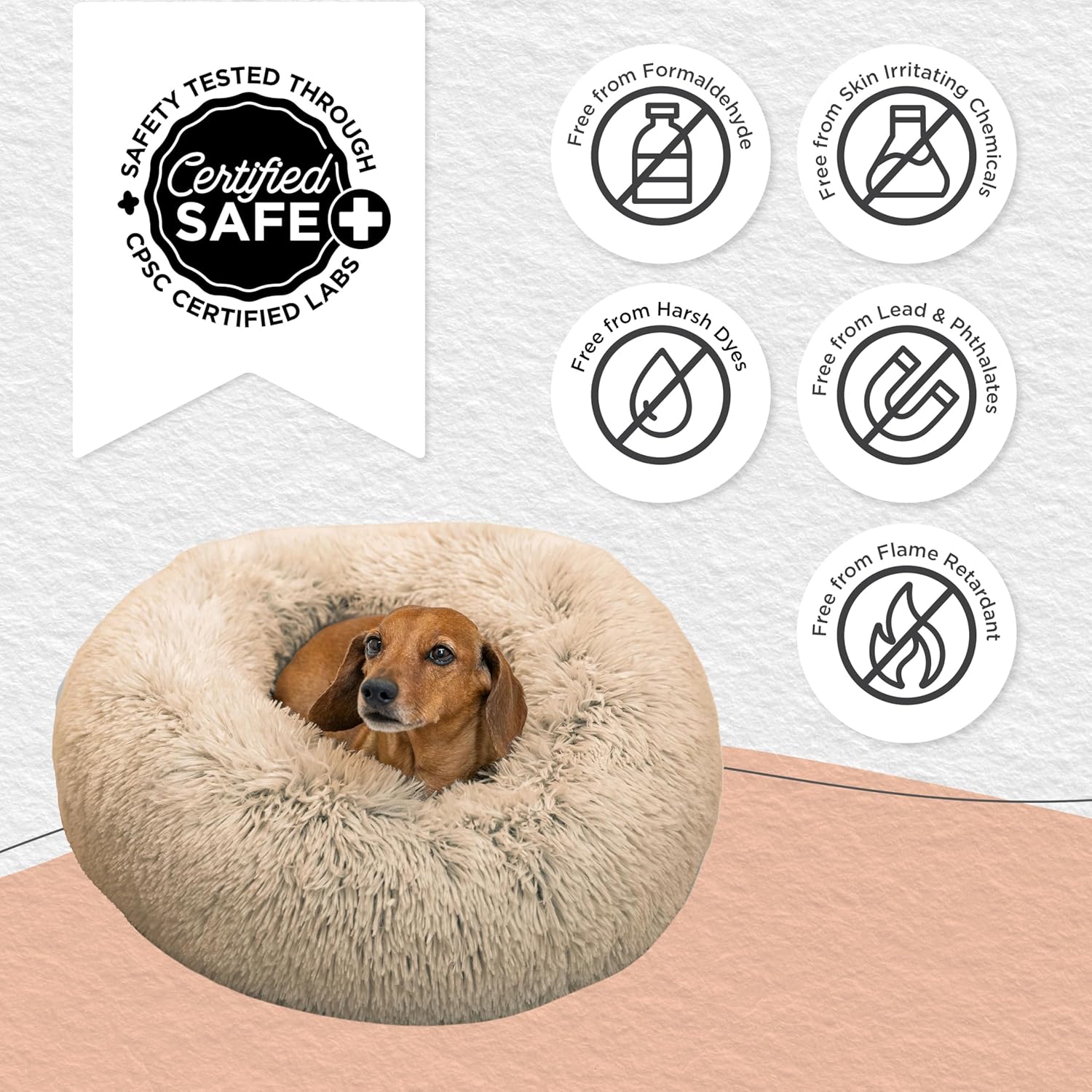 Best Friends by Sheri The Original Calming Donut Dog Bed – Washable Plush Pet Bed for Cats & Small Dogs up to 25 lbs, Shag Faux Fur, Taupe, Small (23" x 23") - Image 6