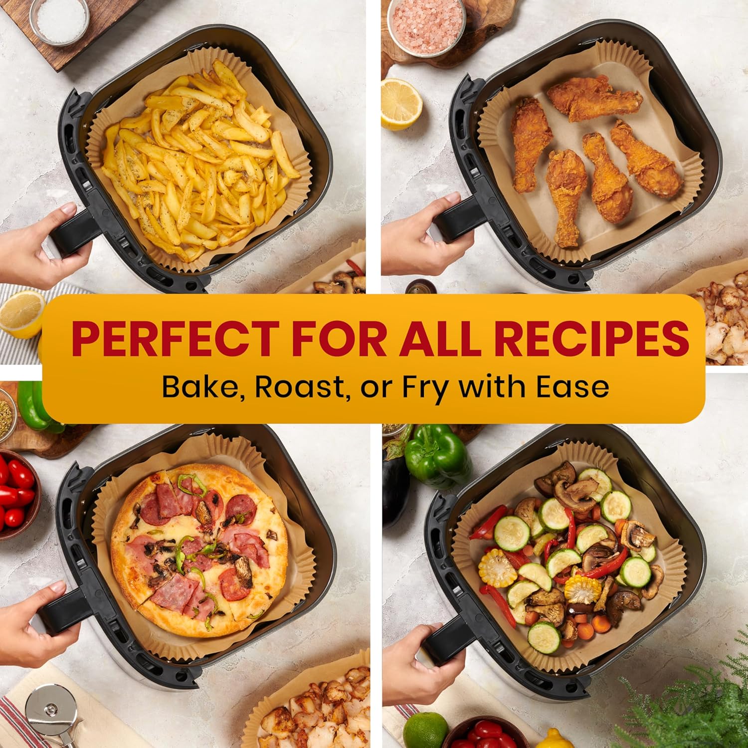 Air Fryer Paper Liners, 125Pcs Air Fryer Disposable Liners, Non-Stick and Oil Proof for Easy Cleanup, 8” Square for 5-8 qt Basket by Baker's Signature - Image 5