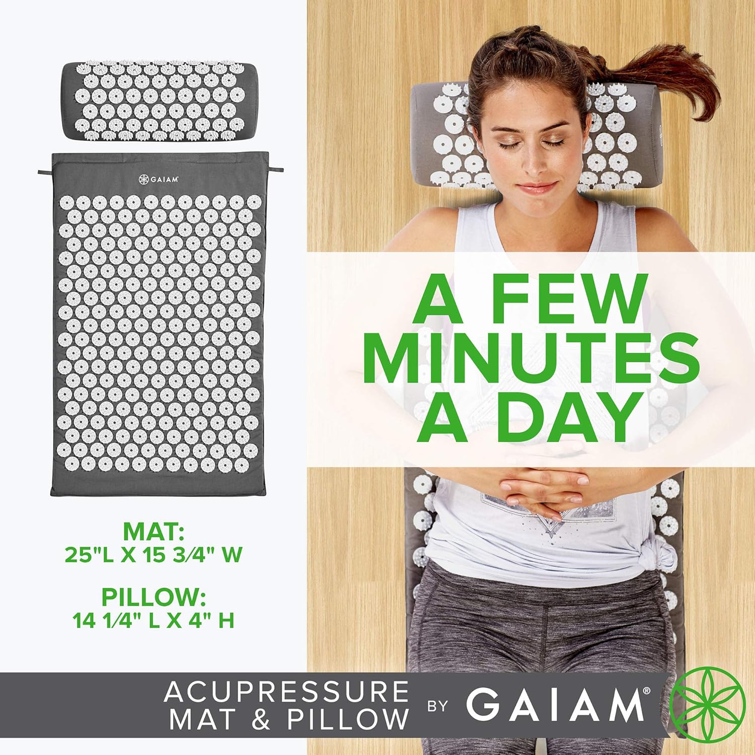 Gaiam Acupressure Mat and Pillow Set, Acupuncture Style Massage Mat & Pillow, Relief for Sciatic Nerve, Muscle Tension, Fibromyalgia, Neck, Shoulder & Back Pain, Migraine & Headaches and Insomnia Grey - Image 5