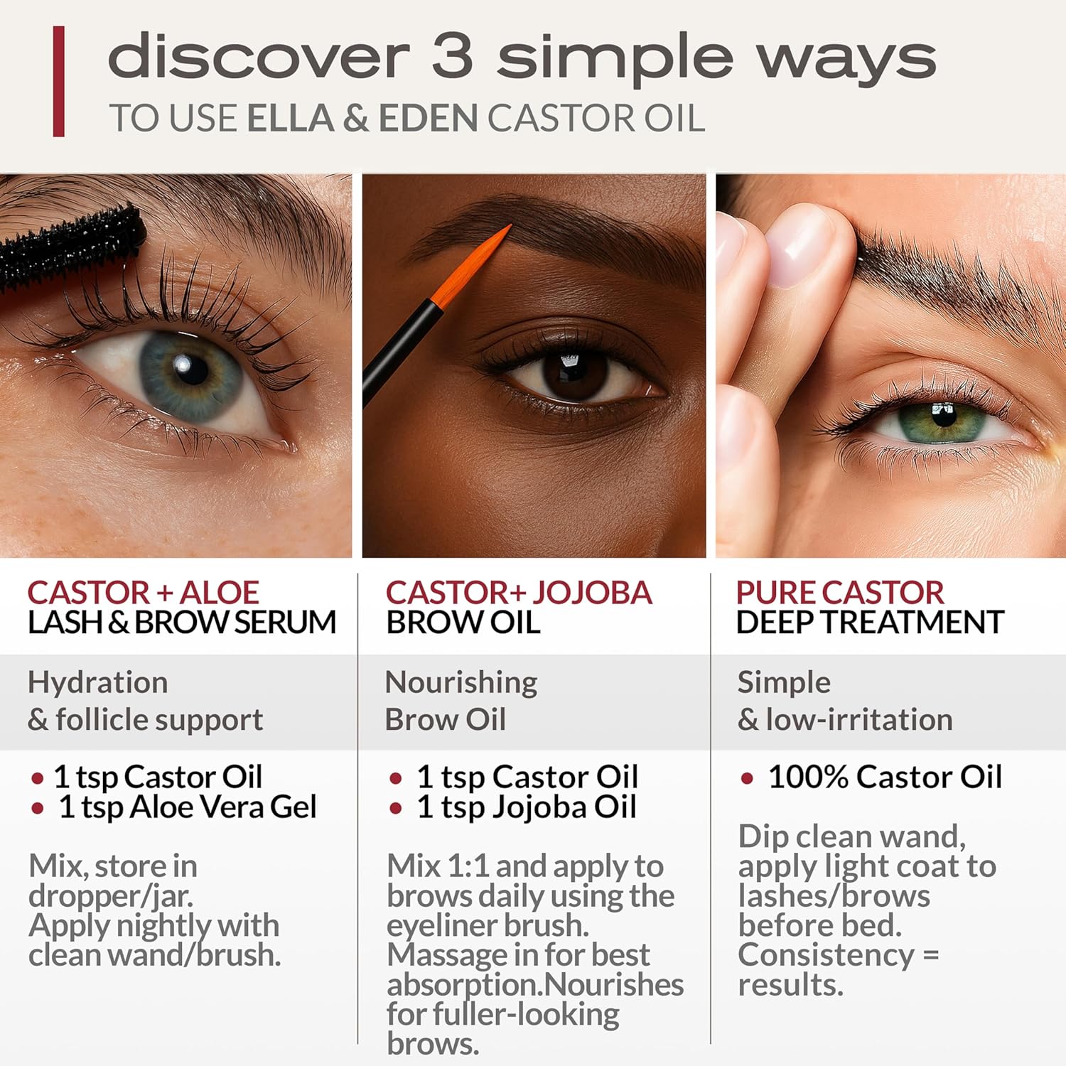 Ella & Eden Organic Castor Oil for Eyelashes - 4 Fl Oz Glass Bottle Lash Serum - for Eyebrows, for Hair Growth - Cold-Pressed Hexane-Free USDA Certified 100% Pure Unrefined - Image 5