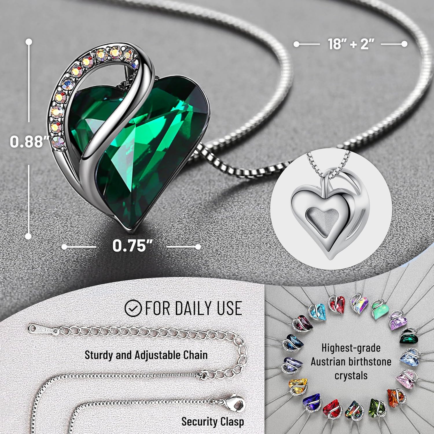 Leafael Gift Necklaces for Women, Infinity Love Birthstone Heart Crystal Pendant, Birthday Anniversary Jewelry for Wife, Mom, and Her, Silver Plated, 18" + 2" Adjustable Chain - Image 3