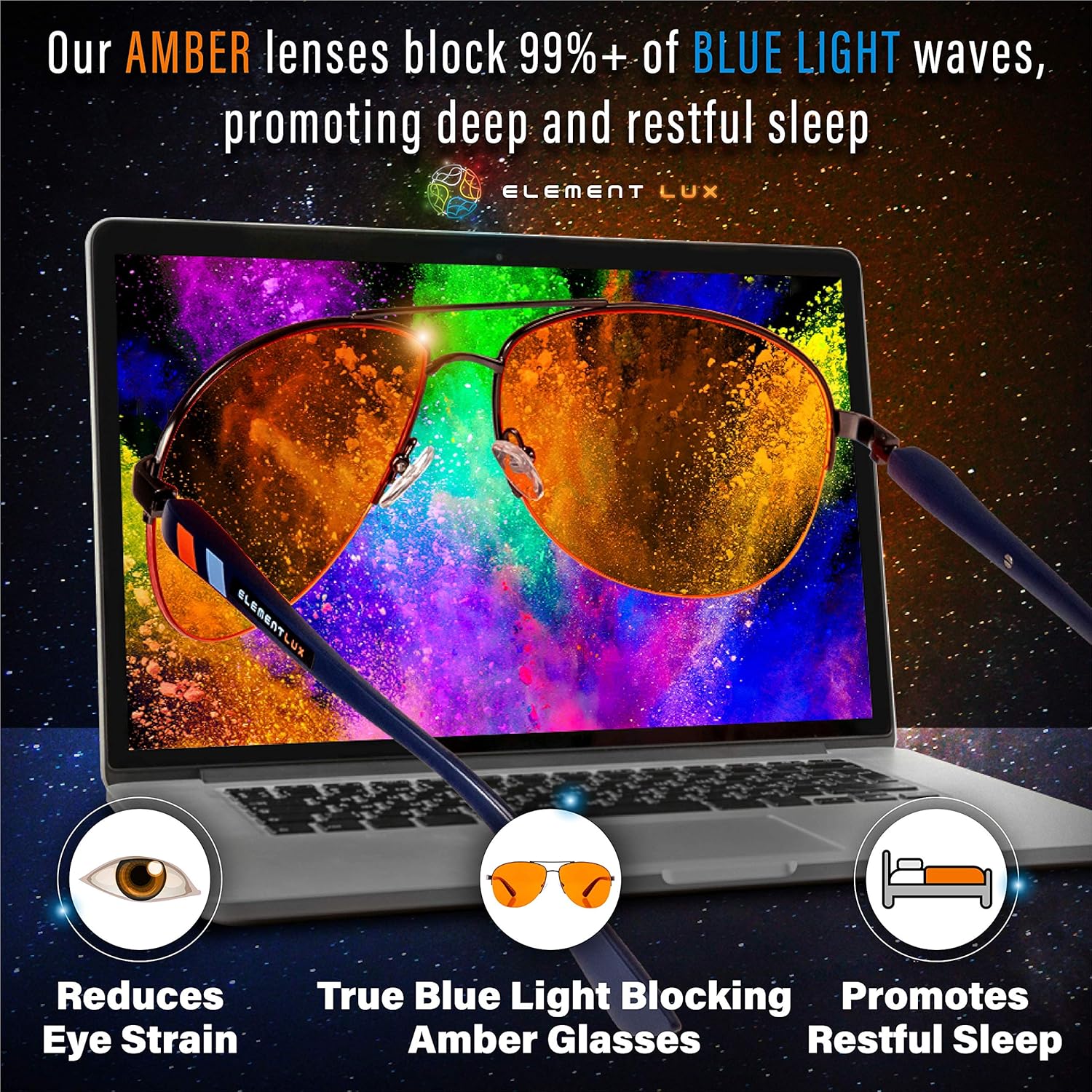 Blue Light Blocking Glasses Amber Lenses -For Better Sleep, Gaming, Eye Strain Blocker, Computer, Sunglasses - Image 6