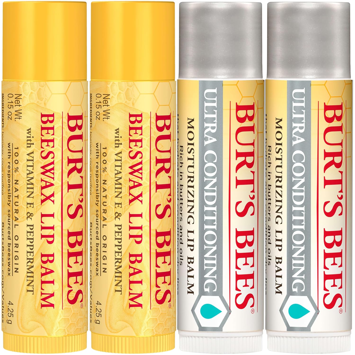 Burt's Bees Lip Balm Beeswax and Ultra Conditioning Lip Balm Pack, Hydrating Lip Moisturizer with Kokum and Shea Butter, Natural Origin Lip Care, 4 Tubes, 0.15oz. - Image 9