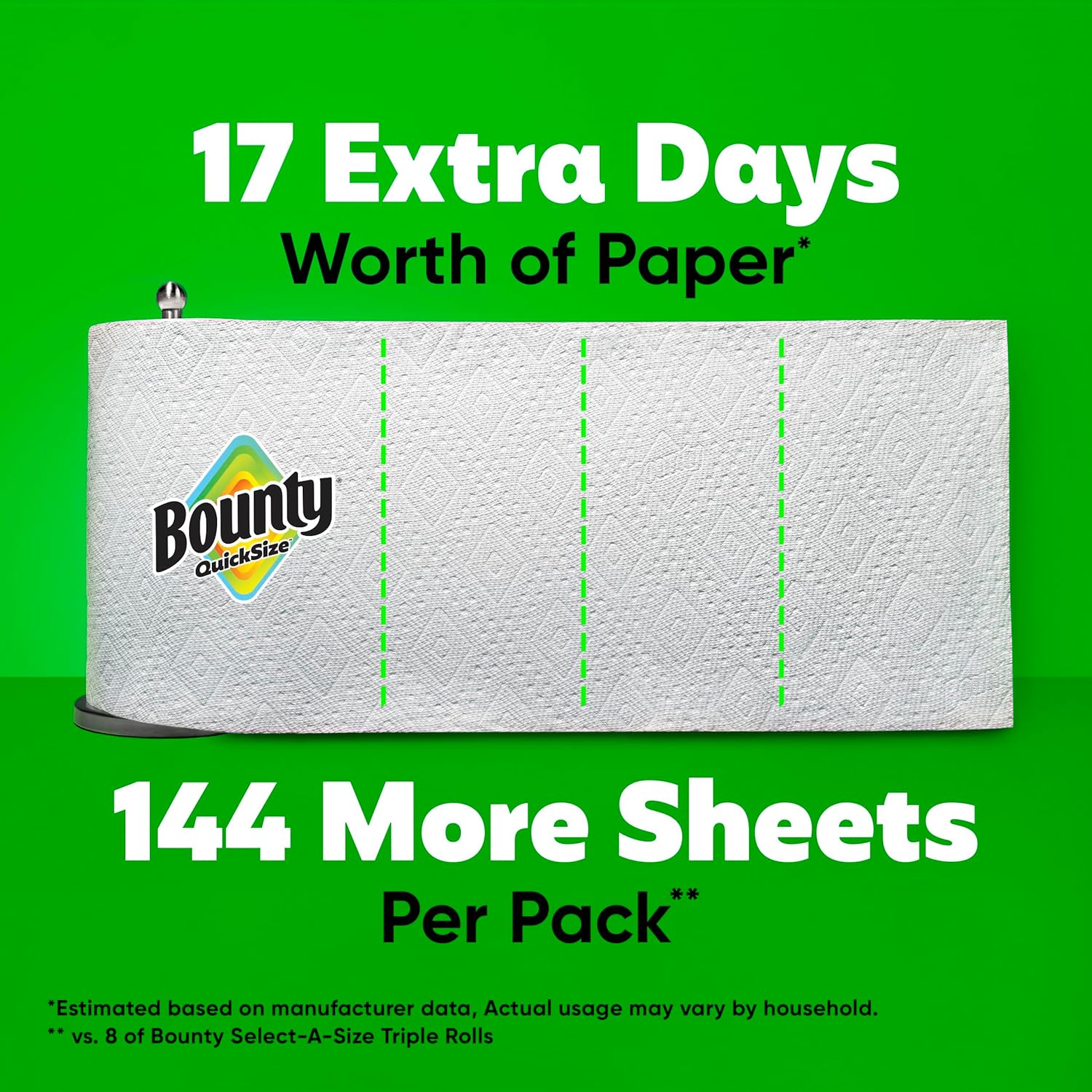 Bounty Quick-Size Paper Towels, White, 8 Family Triple Rolls = 27 Regular Rolls - Image 5