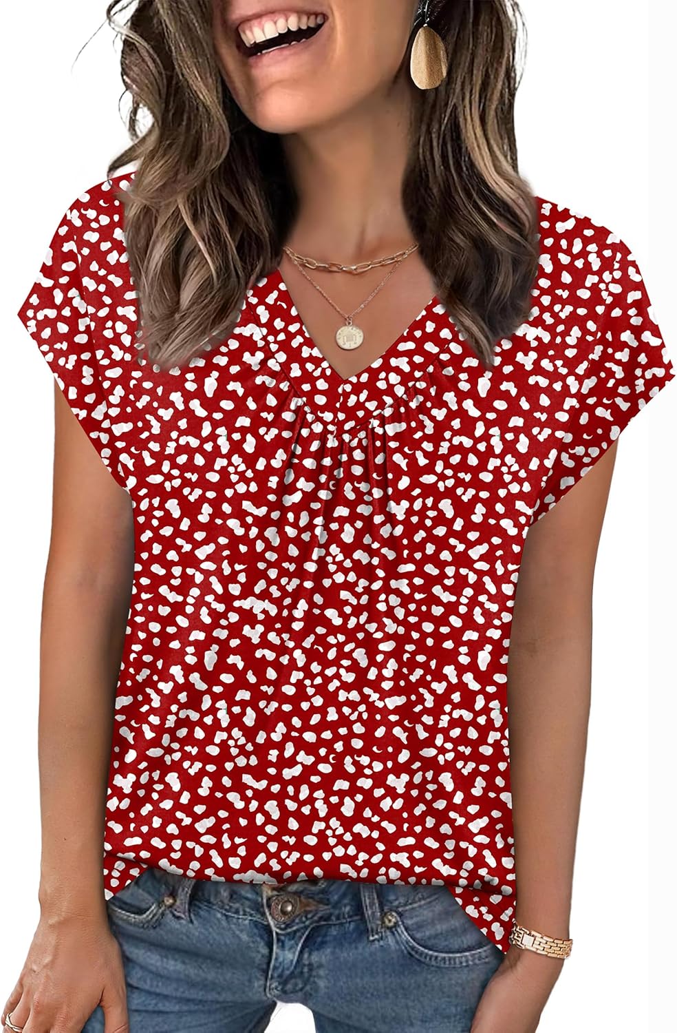 Zeagoo Womens Tops Short Sleeve V Neck Shirts Summer Dressy Casual Business Clothes Work Blouses Fashion Clothing Outfits - Image 2
