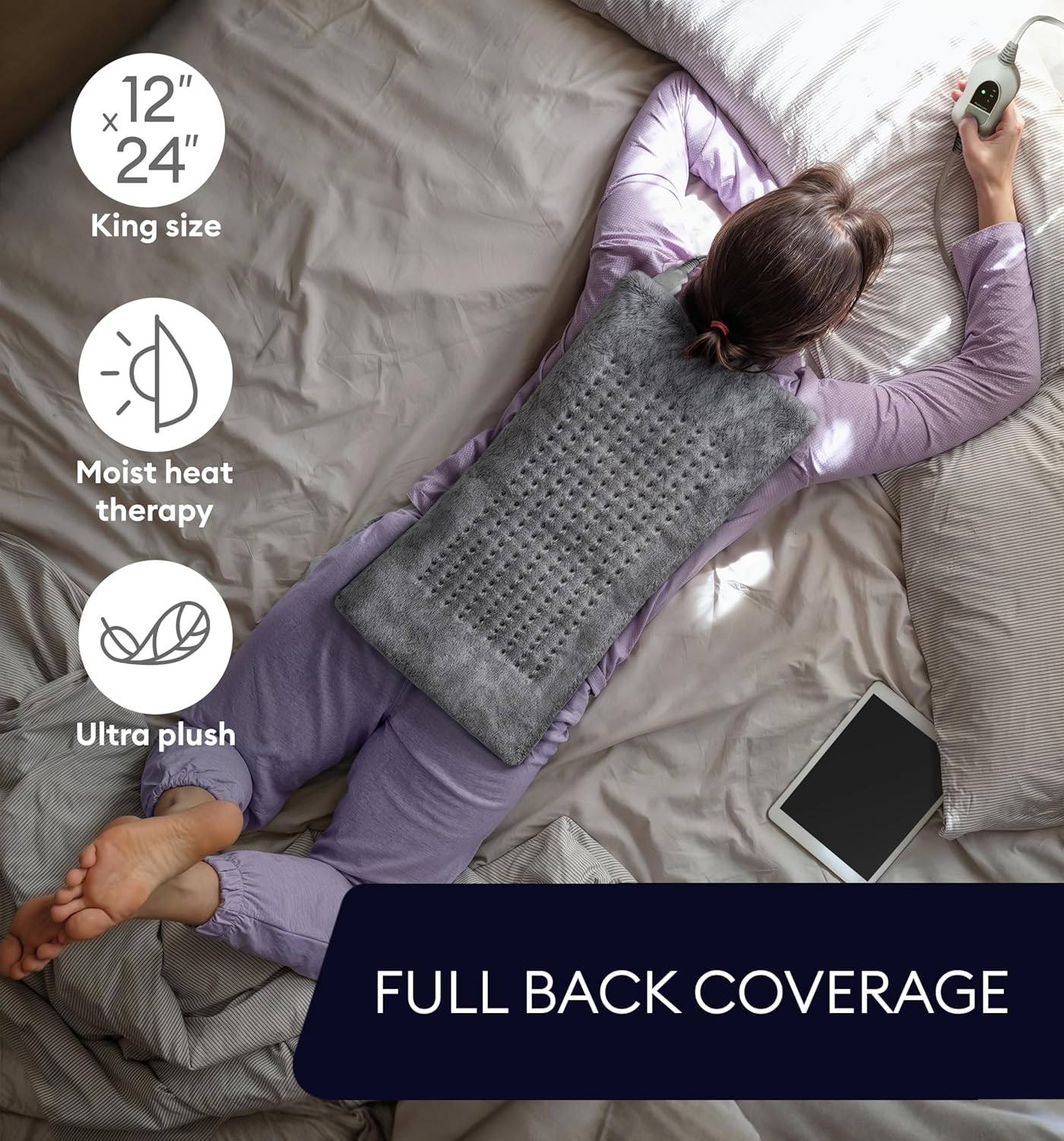 GENIANI Electric Heating Pad for Back Pain & Cramps Relief, Electric Throw, Auto Shut Off, Machine Washable, Heating Pad for Neck & Shoulder (12×24", Tabby Gray) - Image 5