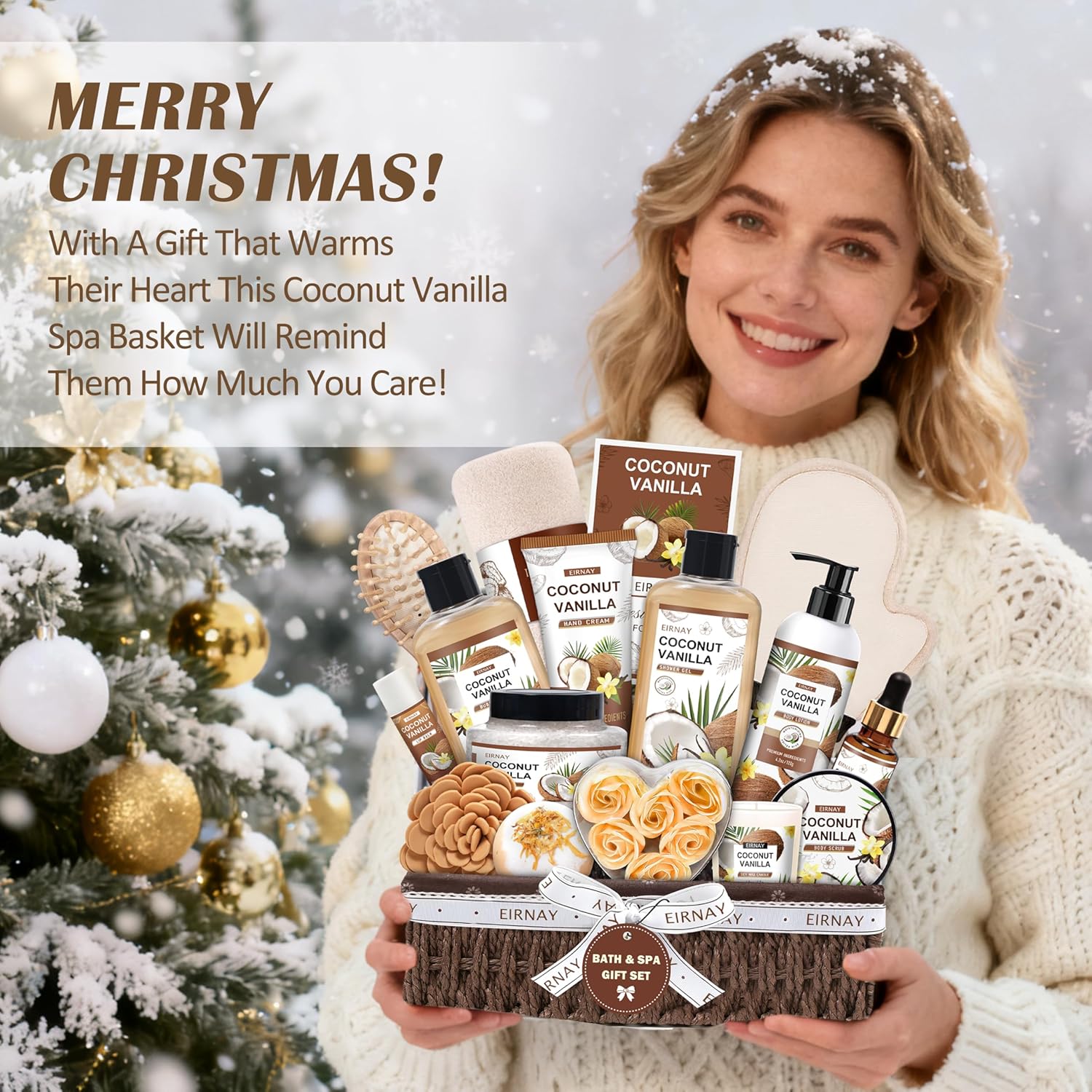 Christmas Gifts For Women - 16 PCS Birthday Gift Basket for Women Set of Coconut Vanilla Self Pampering Set, Includes Luxurious Home Spa Shower Gel Bubble Bath - Image 7