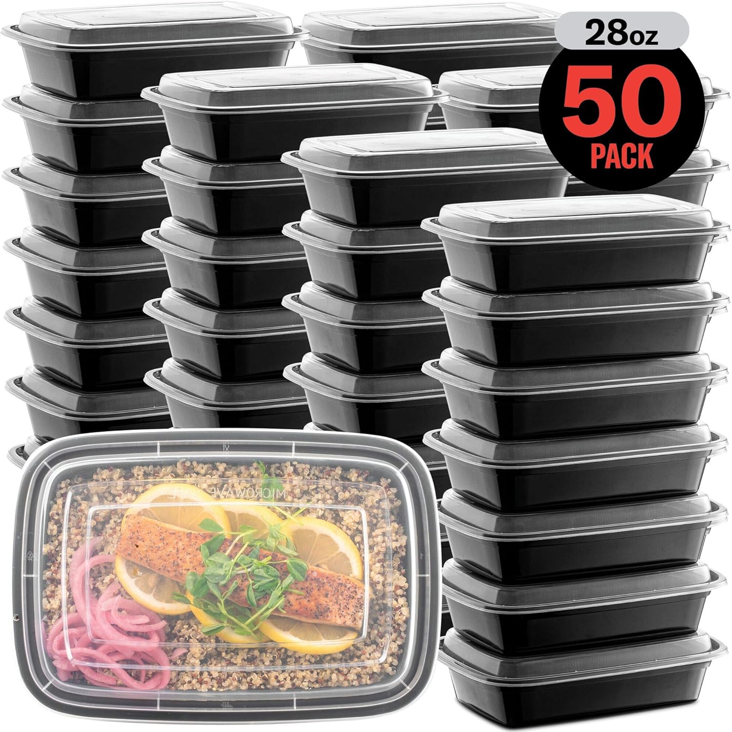 50-Pack Reusable Meal Prep Containers Microwave Safe Food Storage Containers with Lids, 28 oz - 1 Compartment Take Out Disposable Plastic Bento Lunch Box To Go, BPA Free - Dishwasher & Freezer Safe - Image 8