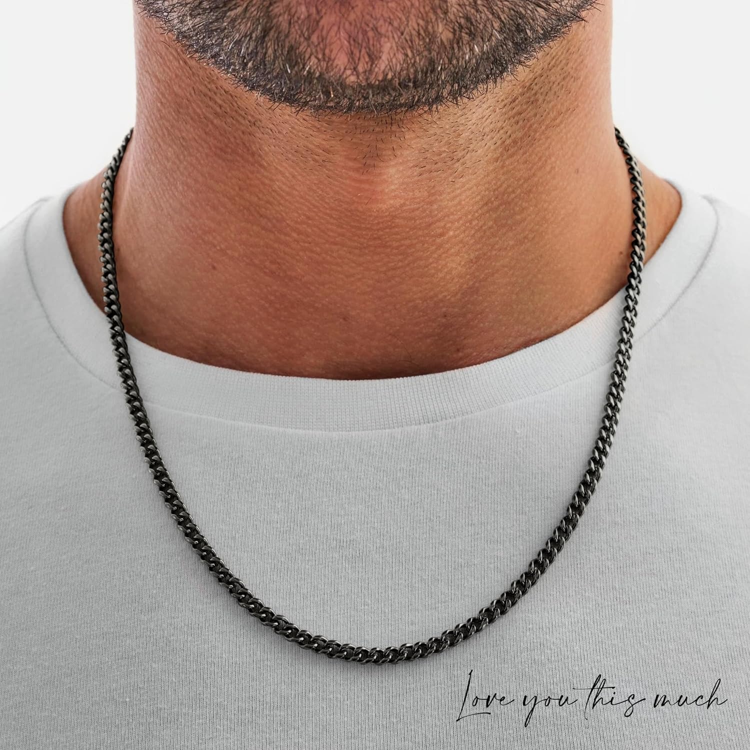 Love You This Much Promise Cuban Chain Necklace for Him, 7mm Thick, Sentimental Gift for Him, BF Gift for Birthday, Gift Ideas for Boyfriend - Image 2