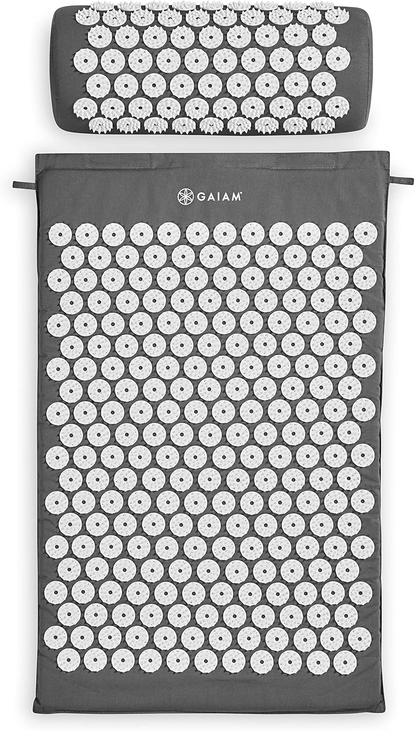Gaiam Acupressure Mat and Pillow Set, Acupuncture Style Massage Mat & Pillow, Relief for Sciatic Nerve, Muscle Tension, Fibromyalgia, Neck, Shoulder & Back Pain, Migraine & Headaches and Insomnia Grey - Image 2