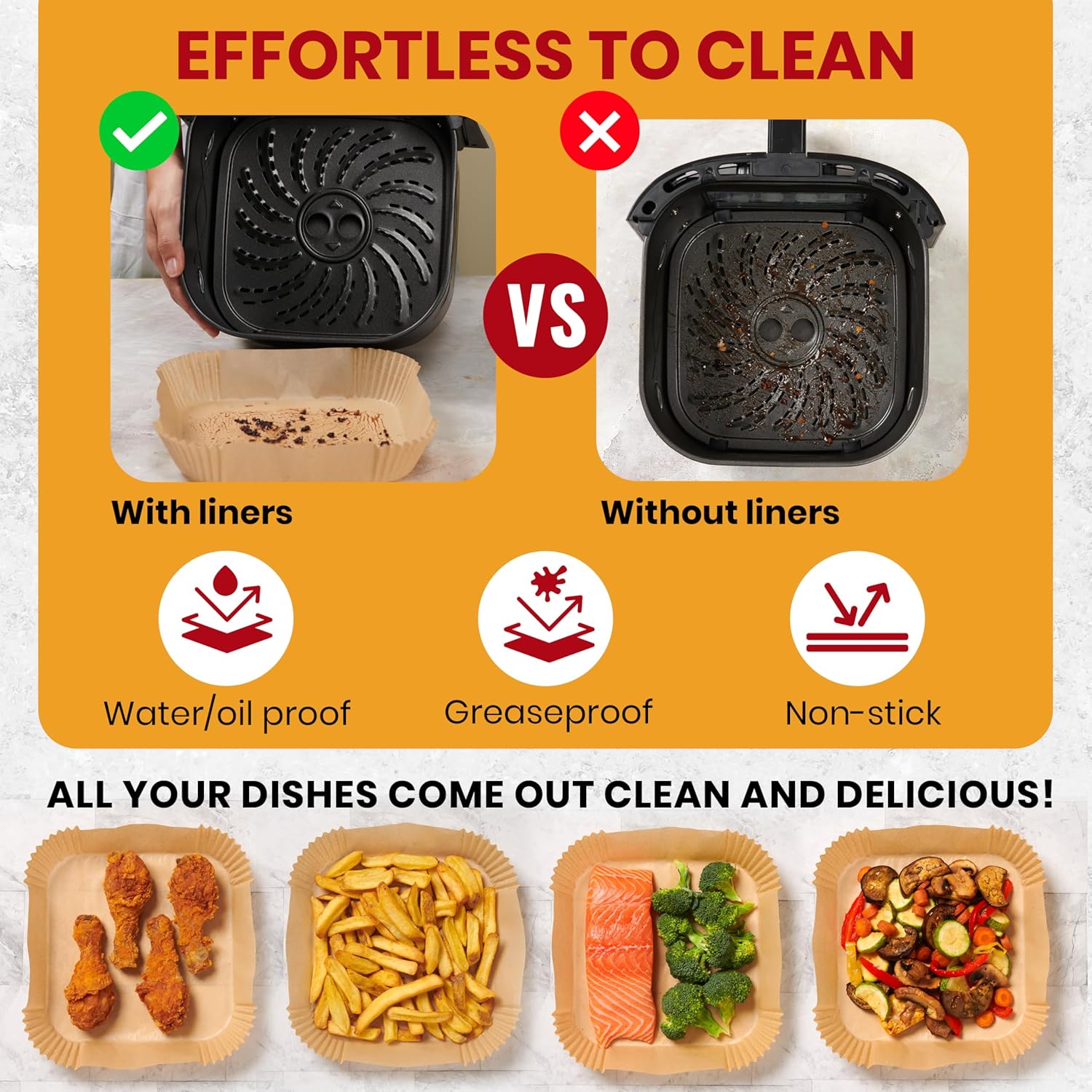 Air Fryer Paper Liners, 125Pcs Air Fryer Disposable Liners, Non-Stick and Oil Proof for Easy Cleanup, 8” Square for 5-8 qt Basket by Baker's Signature - Image 6