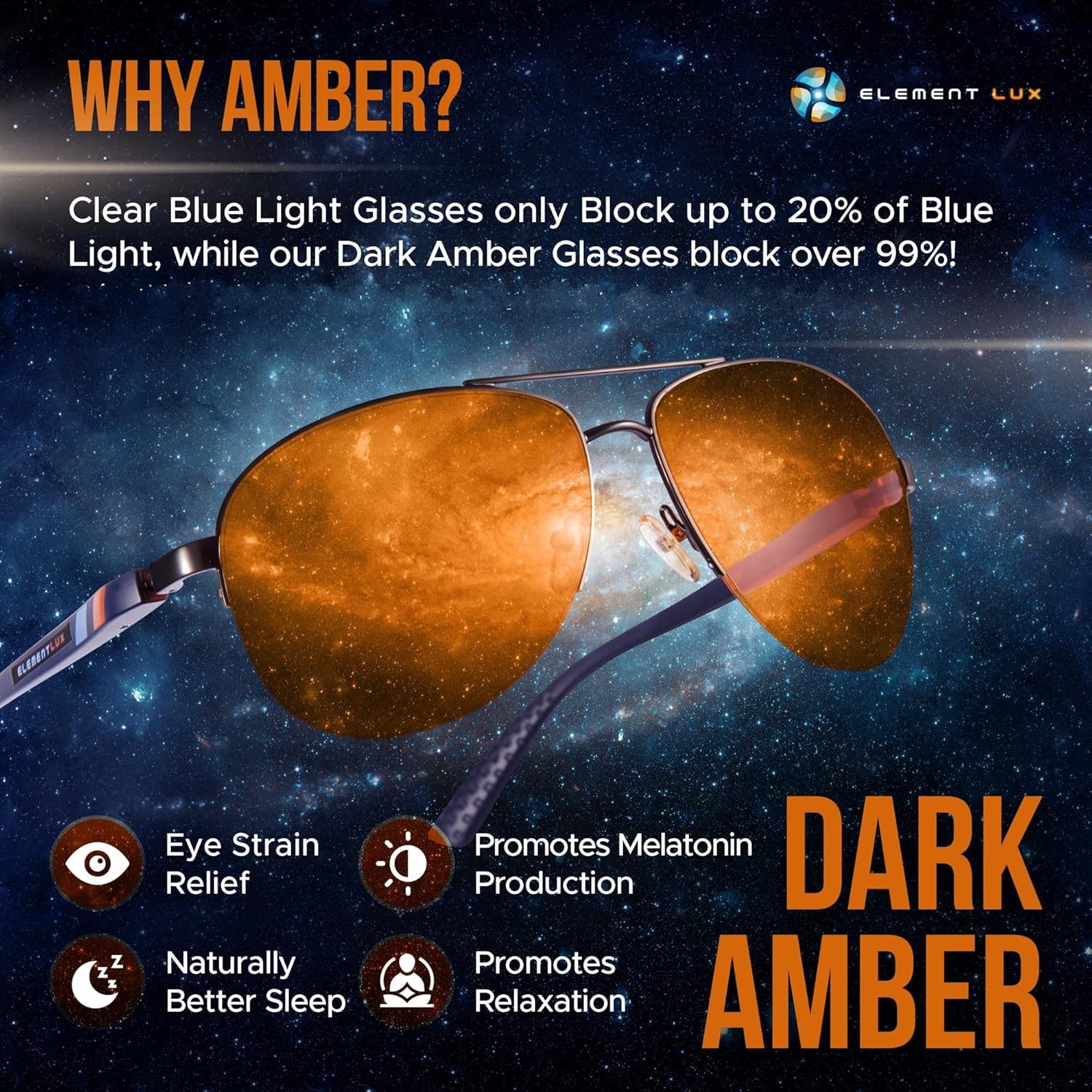 Blue Light Blocking Glasses Amber Lenses -For Better Sleep, Gaming, Eye Strain Blocker, Computer, Sunglasses - Image 2