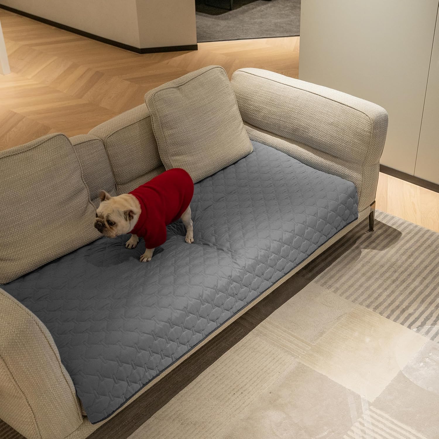 gogobunny 3X Stronger Waterproof Pet Blanket, Scratch Proof Furniture Protector for Dogs Cats, Reversible Cover 30x70 Inch, Dark Grey/Light Grey - Image 7