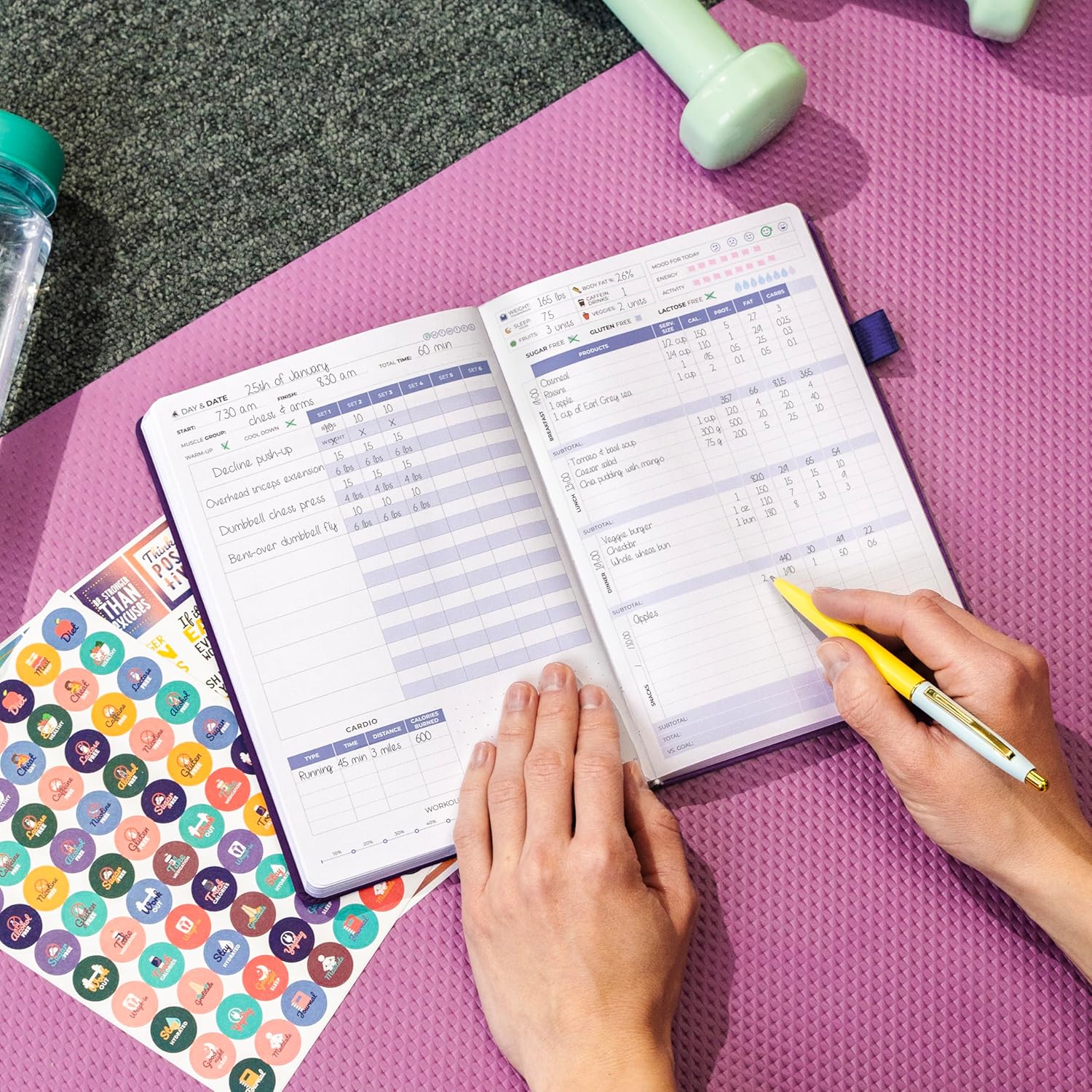 Clever Fox Fitness & Food Journal – Nutrition & Workout Planner for Women & Men – Diet & Gym Exercise Log Book with Calendars, Diet & Training Trackers - Undated, A5 Size, Hardcover (Purple) - Image 6