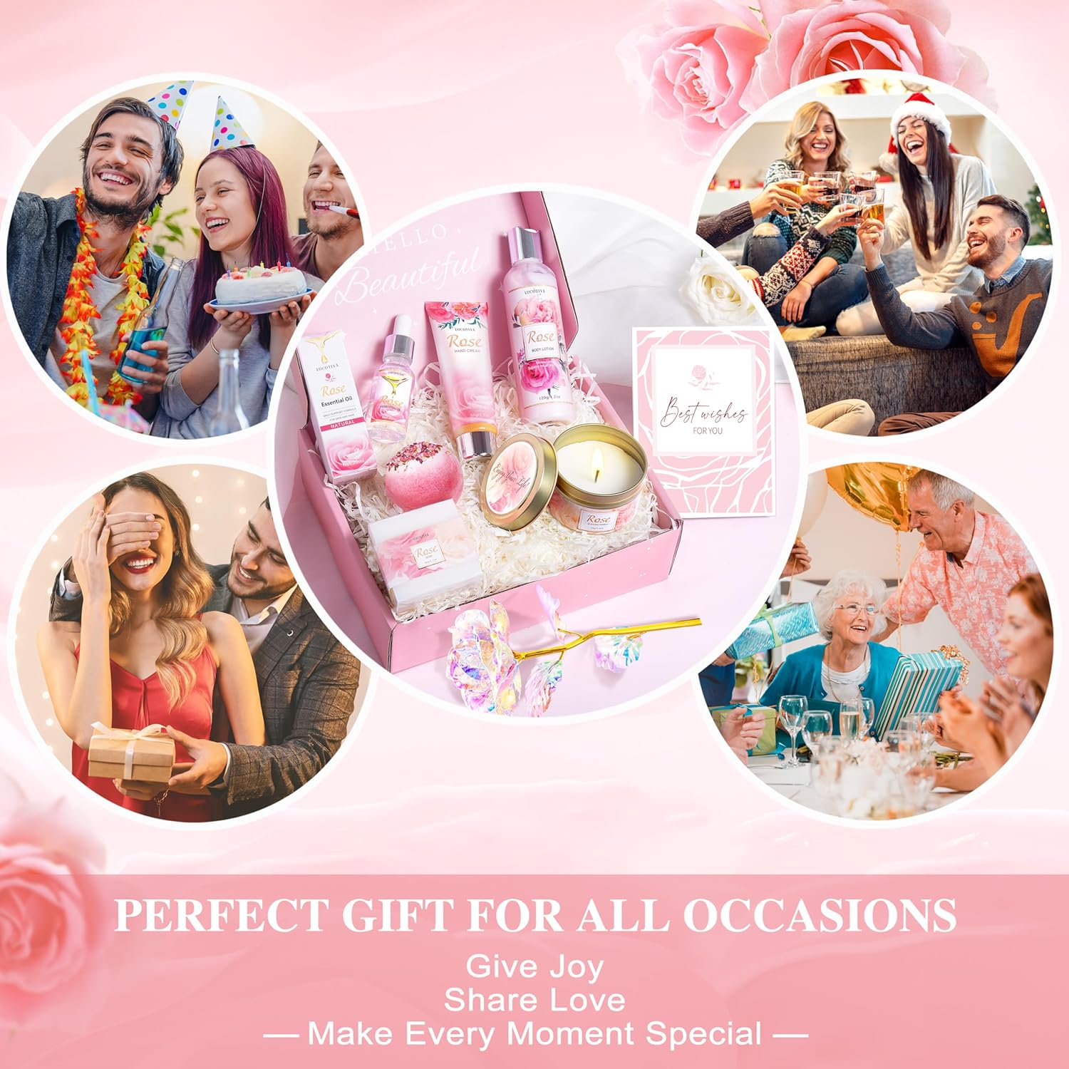 Gifts for Women, Happy Birthday Gifts for Women, Mothers Bath and Body Gift for Woman with Unique Rose Self Care Gift, Home Spa Gift Basket for Mom, Girlfriend, Sister, Female Friends, Coworker - Image 7