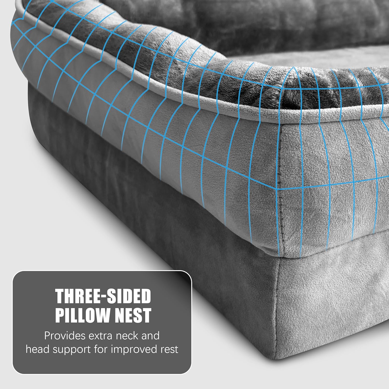 Orthopedic Dog Bed with Sides - Dog Sofa Beds for Medium Dogs, Supportive Foam Pet Couch Bed with Washable Removable Cover, Waterproof Lining and Non-Slip Bottom, Grey - M - Image 7