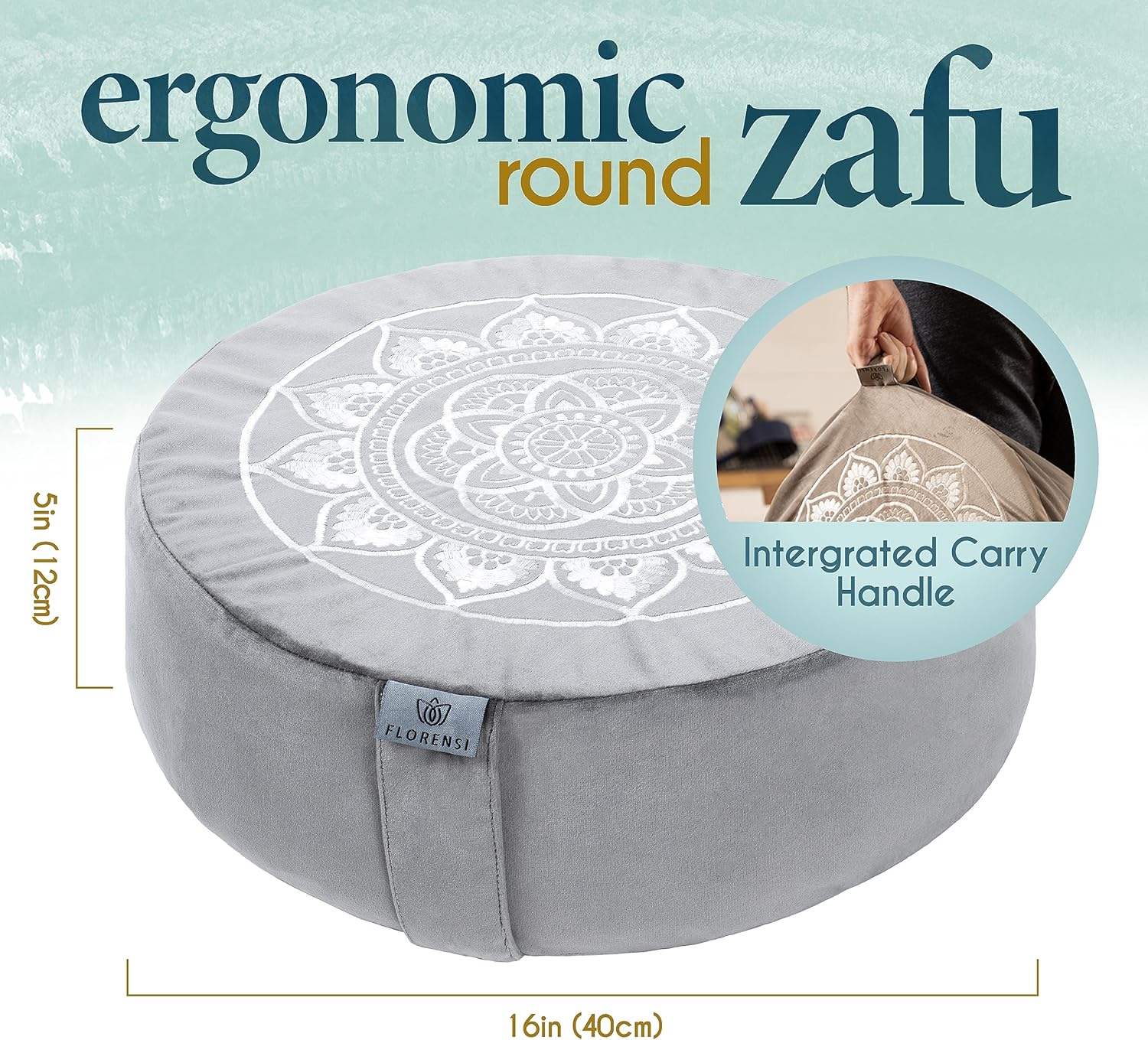 Florensi Meditation Cushion - Comfortable Floor Pillow - Traditional Tibetan Meditation Pillow with Beautiful Velvet Cover - Large Floor Cushion Seating for Adults - Premium Yoga Buckwheat Bolster - Image 2