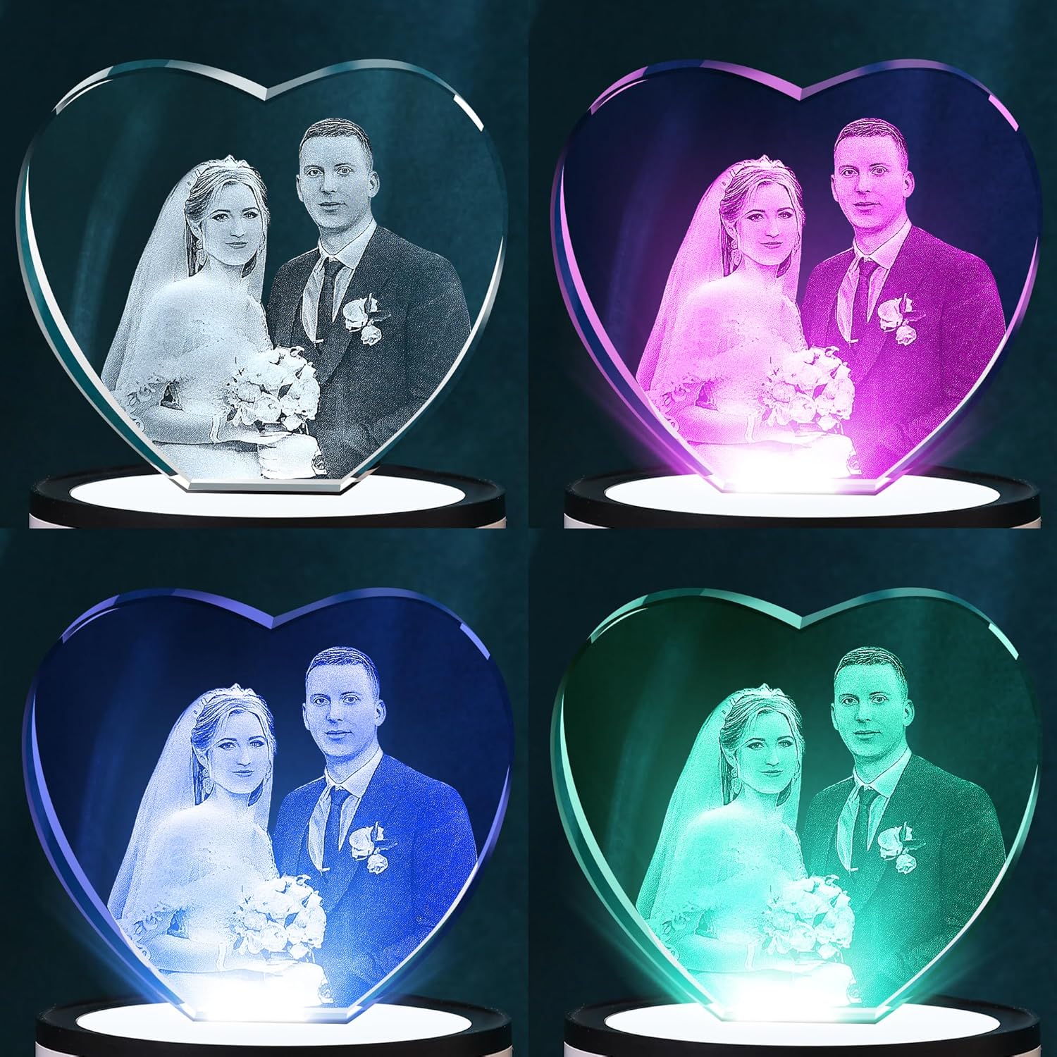 Artmosphere 3D Crystal Photo, Personalized Gifts for Women, Wife, Men, Mom, Father, Her, Him, Dad, Grandpa, Great Customized Gift with Your Own Photo, Custom Glass 3D Laser Etched Picture Wedding - Heart - Image 3