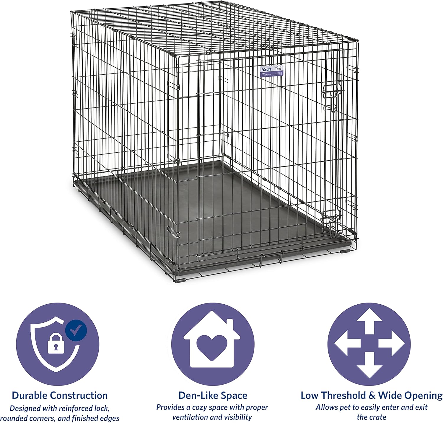 MidWest Homes for Pets 48-Inch iCrate for Extra-Large Breeds, 90-110 lbs, Single Door Folding Dog Crate with Divider Panel, Leak-Proof Tray & Secure Latches, Portable, Durable & Easy to Assemble - Image 3
