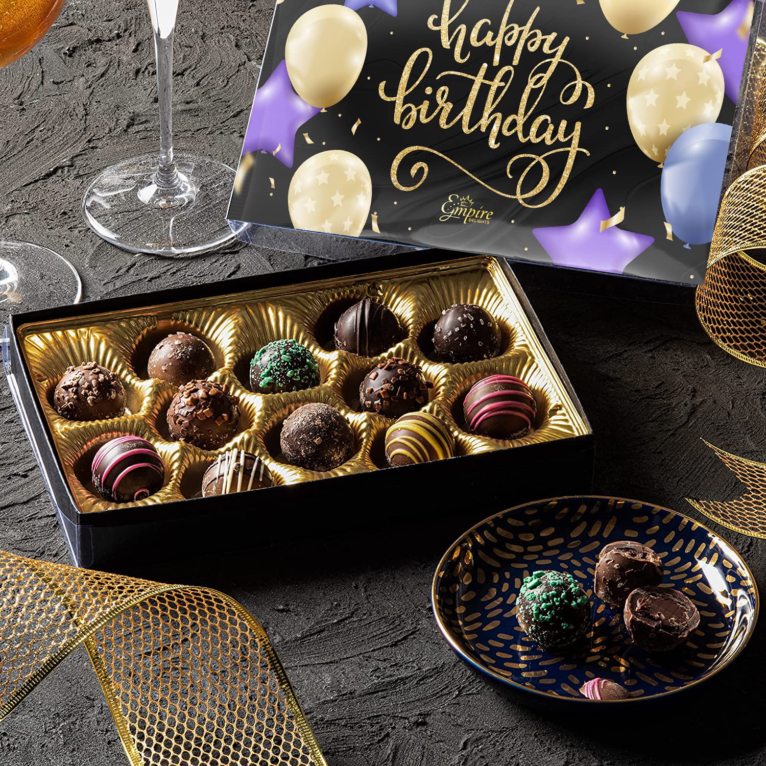 Happy Birthday Chocolates - 12 Assorted Milk & Dark Chocolate Truffles - Gourmet Box - Birthday Gifts for Women & Men, 6 oz - Image 5