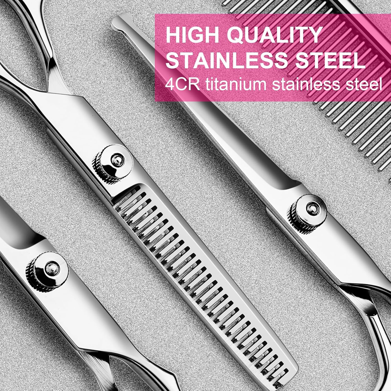 6 in1 Professional Dog Grooming Scissors Kit, Dog Shears for Grooming with Safety Round Tips, Titanium Coated Grooming Scissors for Dogs Cat Pet At Home - Image 2