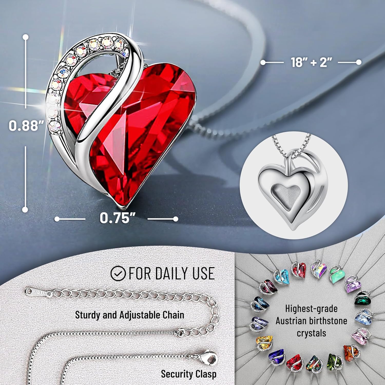Leafael Gift Necklaces for Women, Infinity Love Birthstone Heart Crystal Pendant, Birthday Anniversary Jewelry for Wife, Mom, and Her, Silver Plated, 18" + 2" Adjustable Chain - Image 3