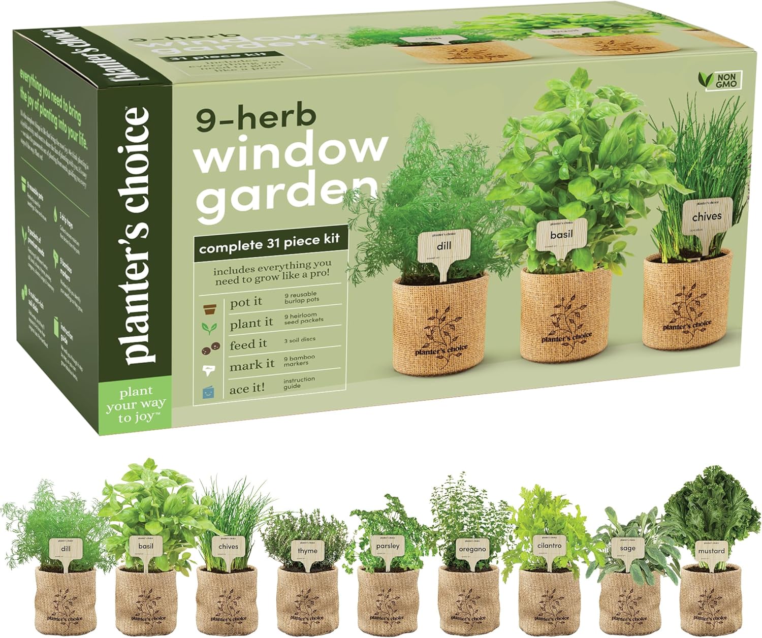 Planters' Choice 9 Herb Indoor Window Garden Kit - House Plants Seeds - Best Unique Easter Gift Ideas for Women, Mom, Friend, Her, Birthday, Housewarming, Mother - New Home Kitchen Gifts