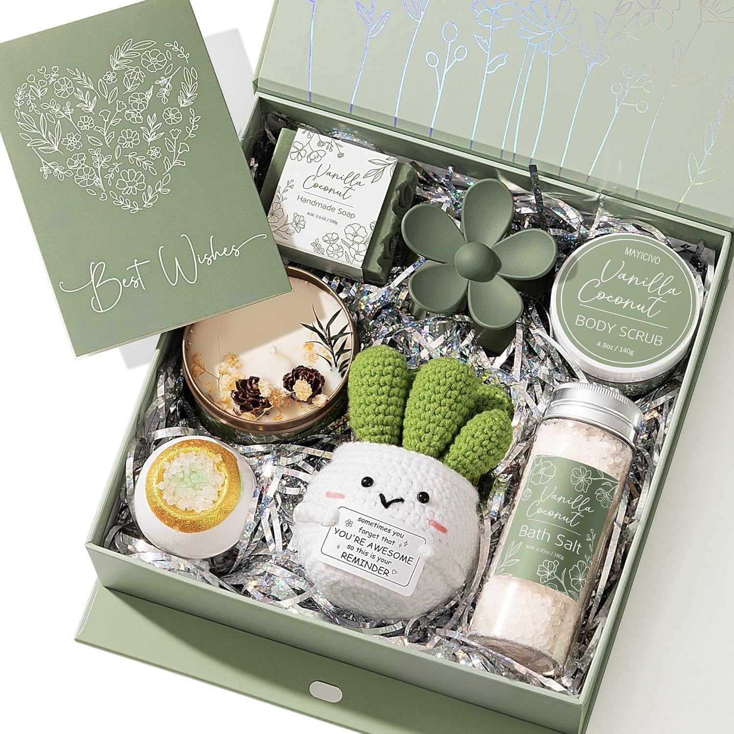 Spa Gifts for Women Bath Gift Set, Vanilla Coconut Relaxing Spa Gift Baskets Home Bath Set Self Care Kit Care Package Thank You Birthday Easter Gifts for Women Mom Her Friends Sister Teen Girl Wife