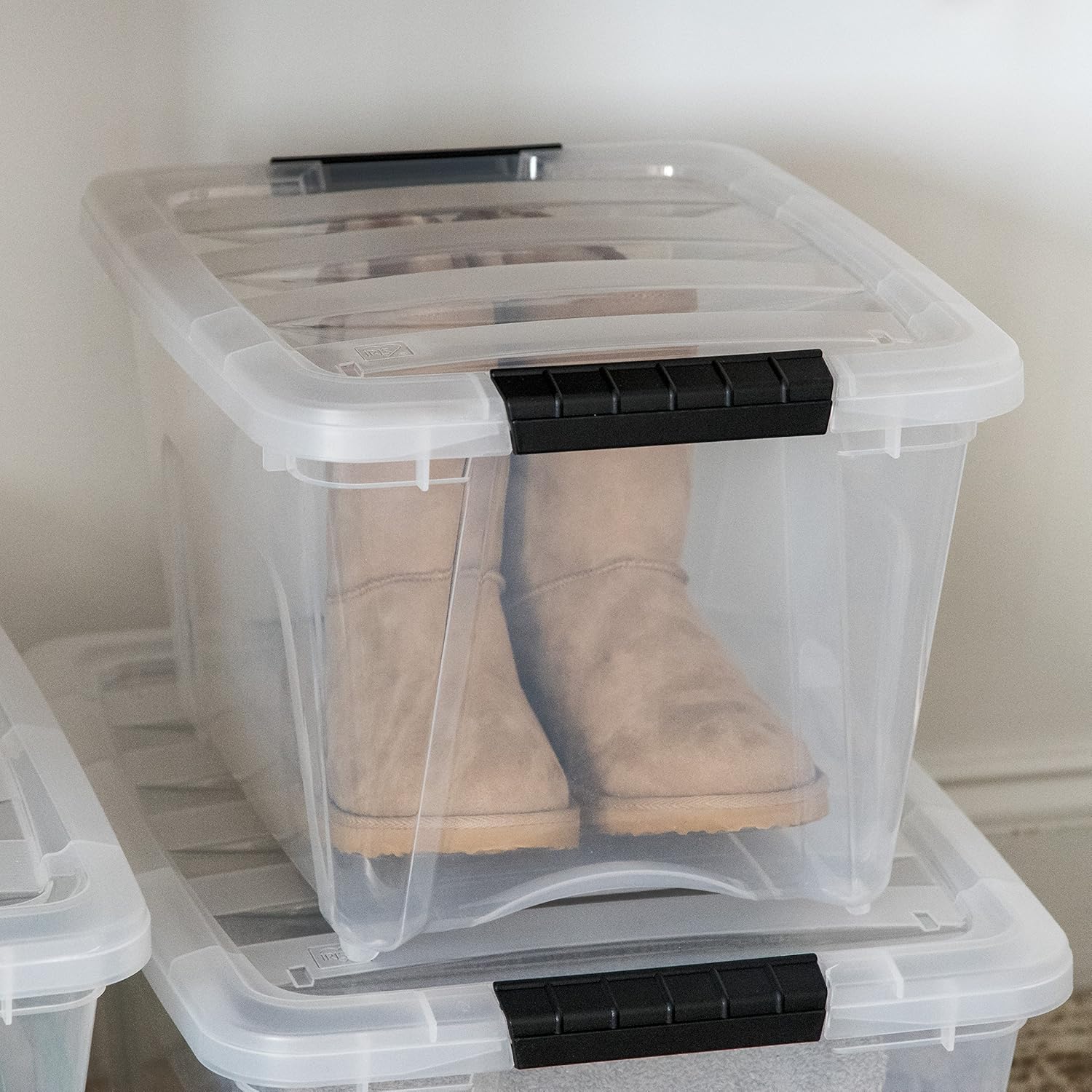 IRIS USA 19 QT Plastic Storage Box with Lid and Latches - 6 Pack - BPA-Free, See-Through Organizing Solution, Durable Nestable Stackable Containers, Secure Pull Handle - Clear - Image 8