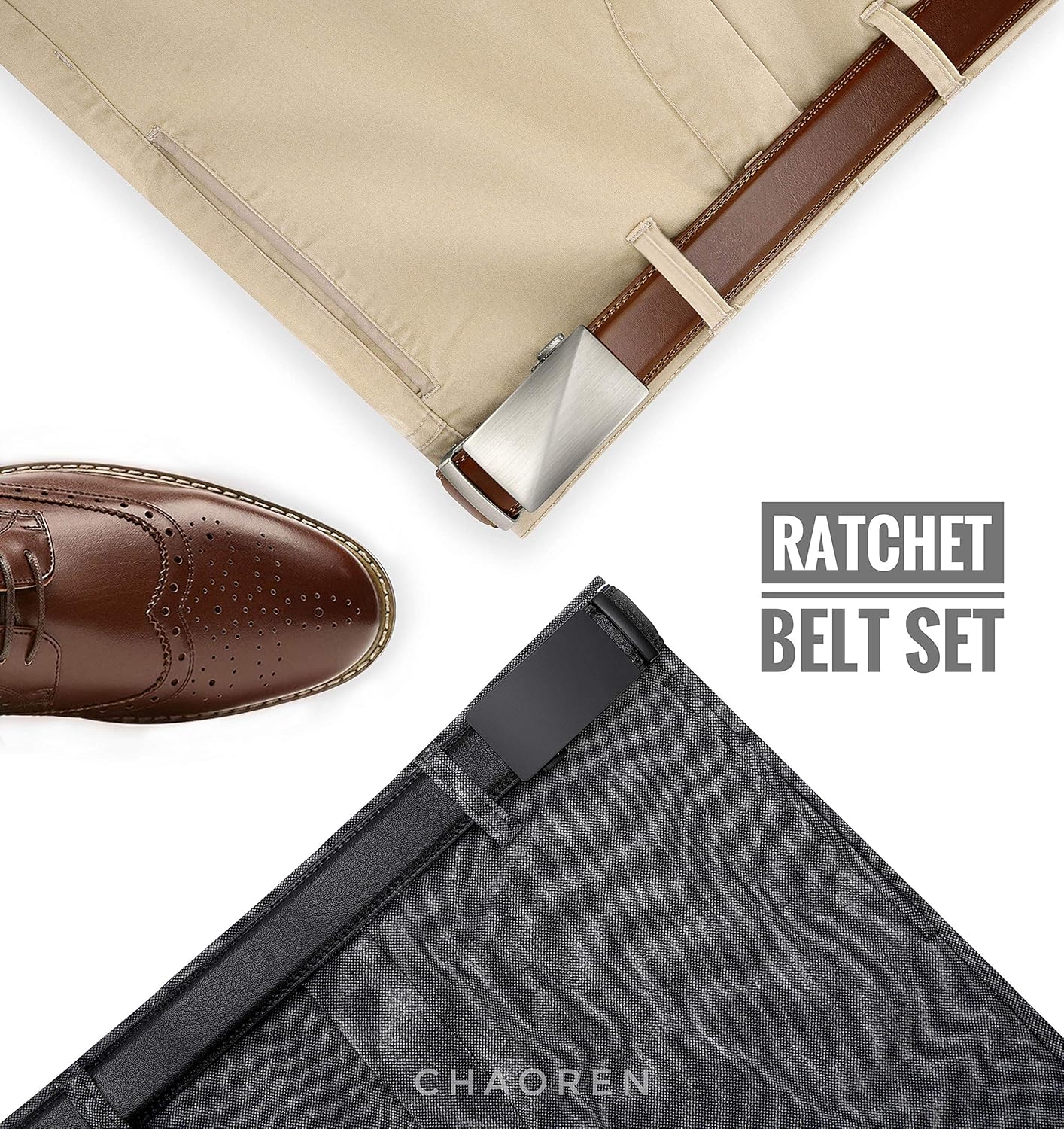 CHAOREN Leather Ratchet Belt Men 2 Pack - Customizable Fit, Effortless Style (35mm) - Image 2